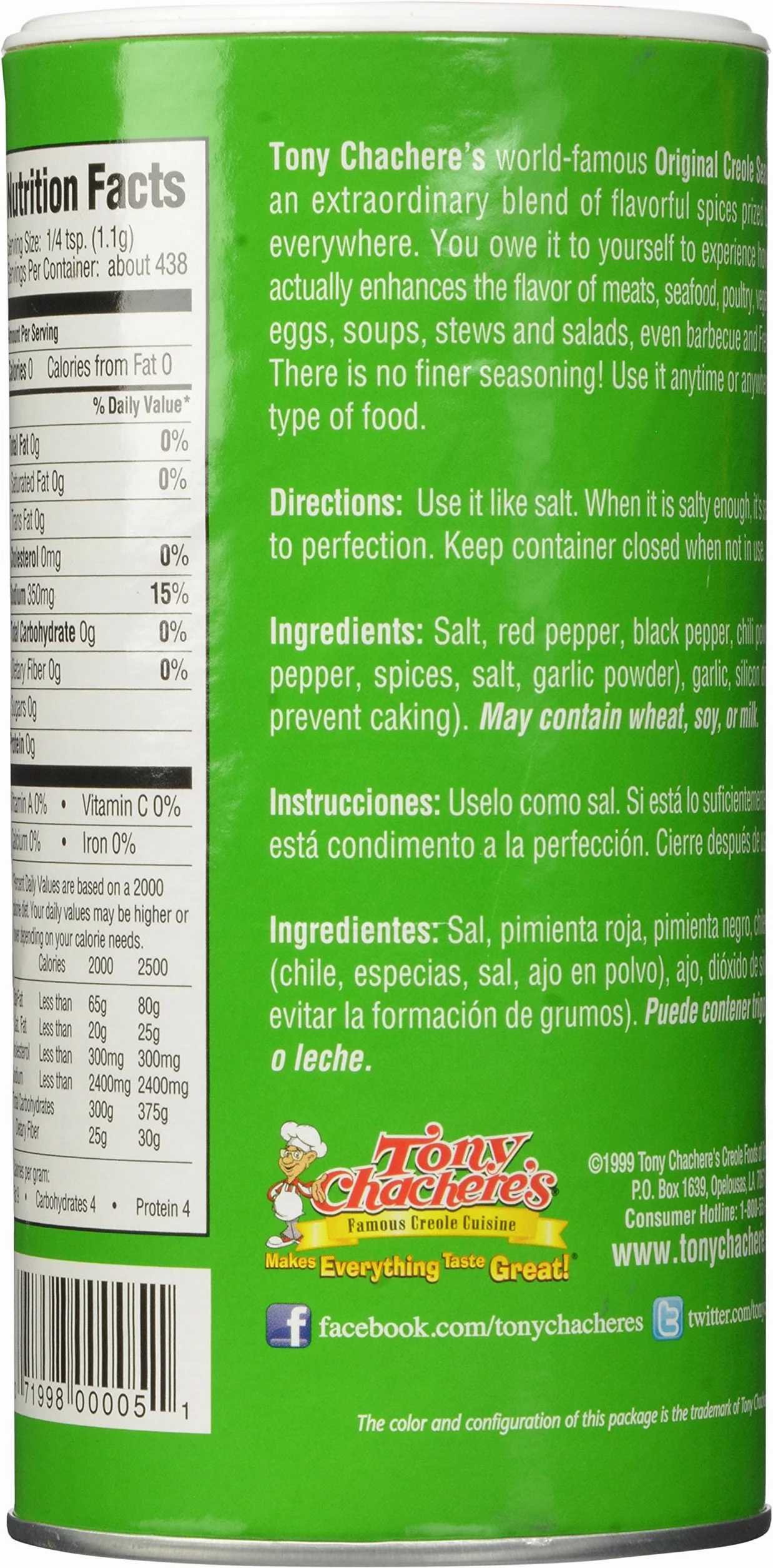 Tony Chachere's Creole Seasoning Original / 482 g - duże opakowanie - z USA
