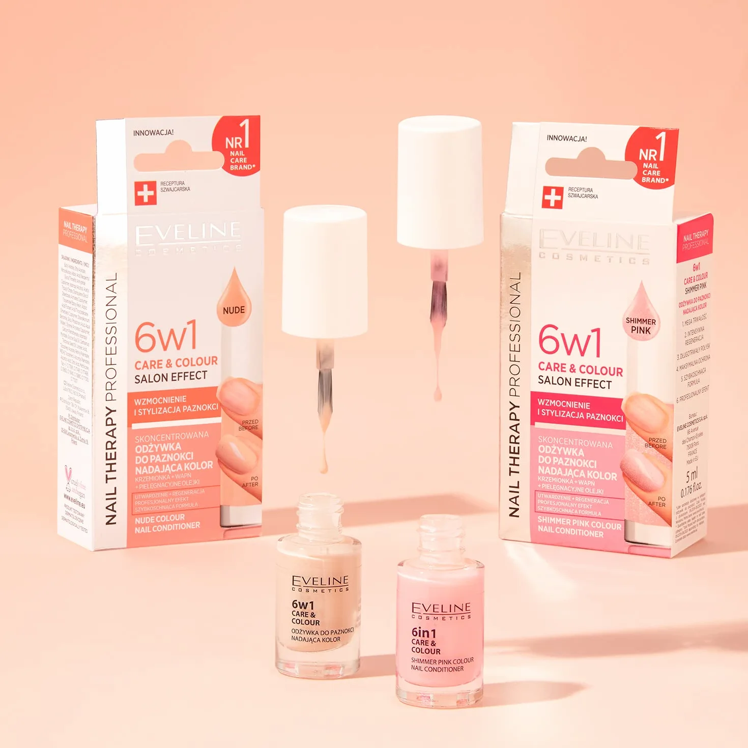 Eveline Cosmetics Nail Therapy Professional Skoncentrowana odżywka do paznokci 6w1 5 ml Shimmer Pink