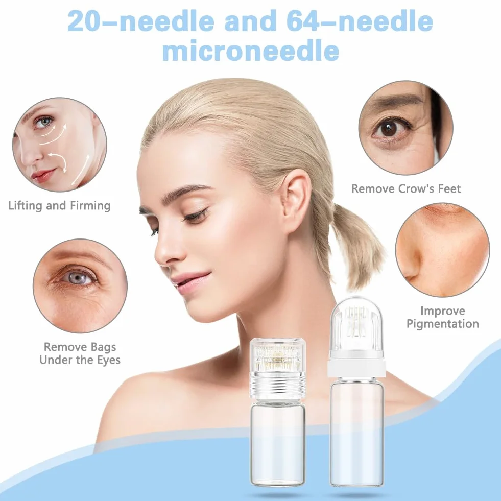 Microneedling Stamp 1,0 mm Tytan, Derma Roller Twarzy, 20 Pin z Butelką Serum