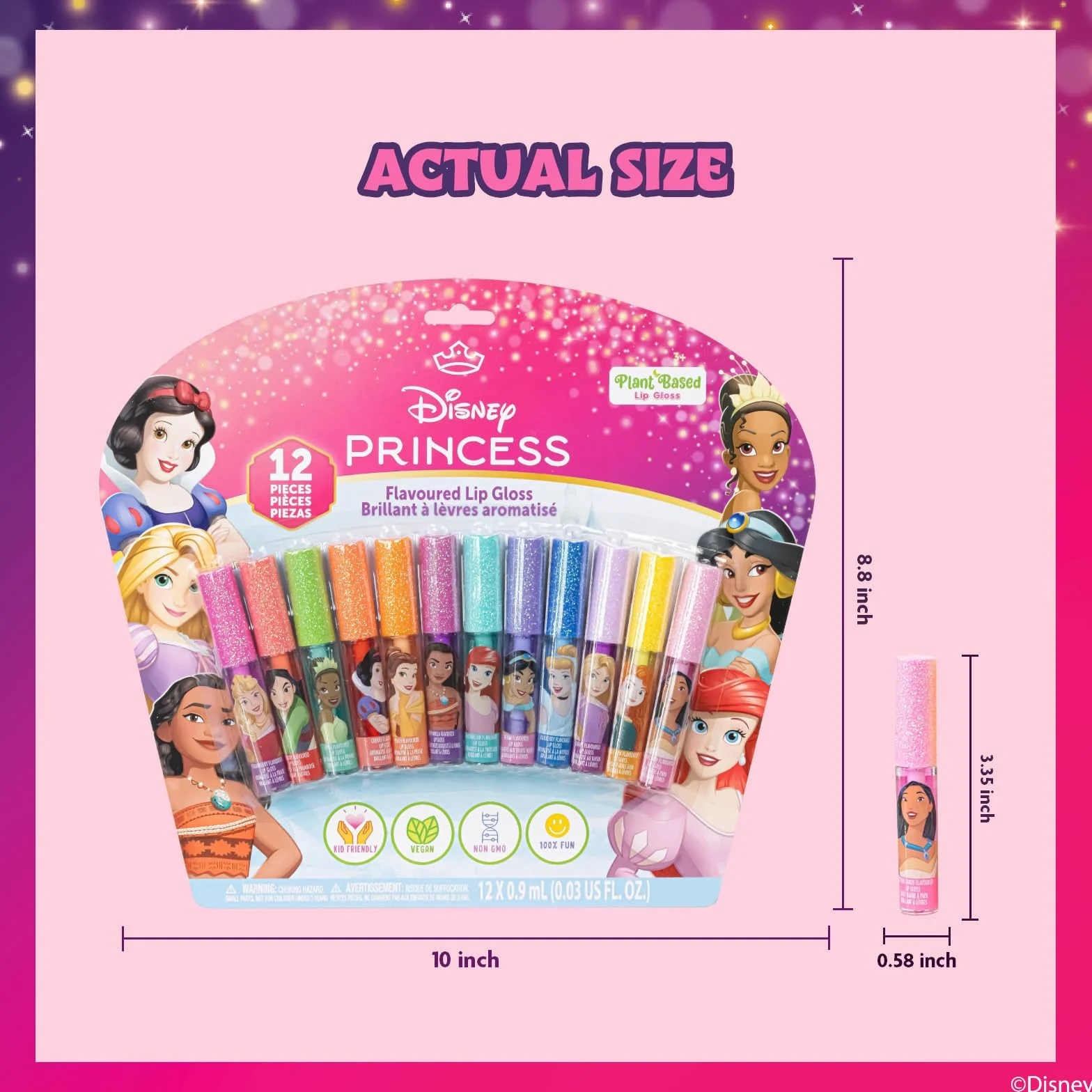 Disney Princess Błyszczyk Roślinny 12 szt Prezent dla Dziewczynek 3+