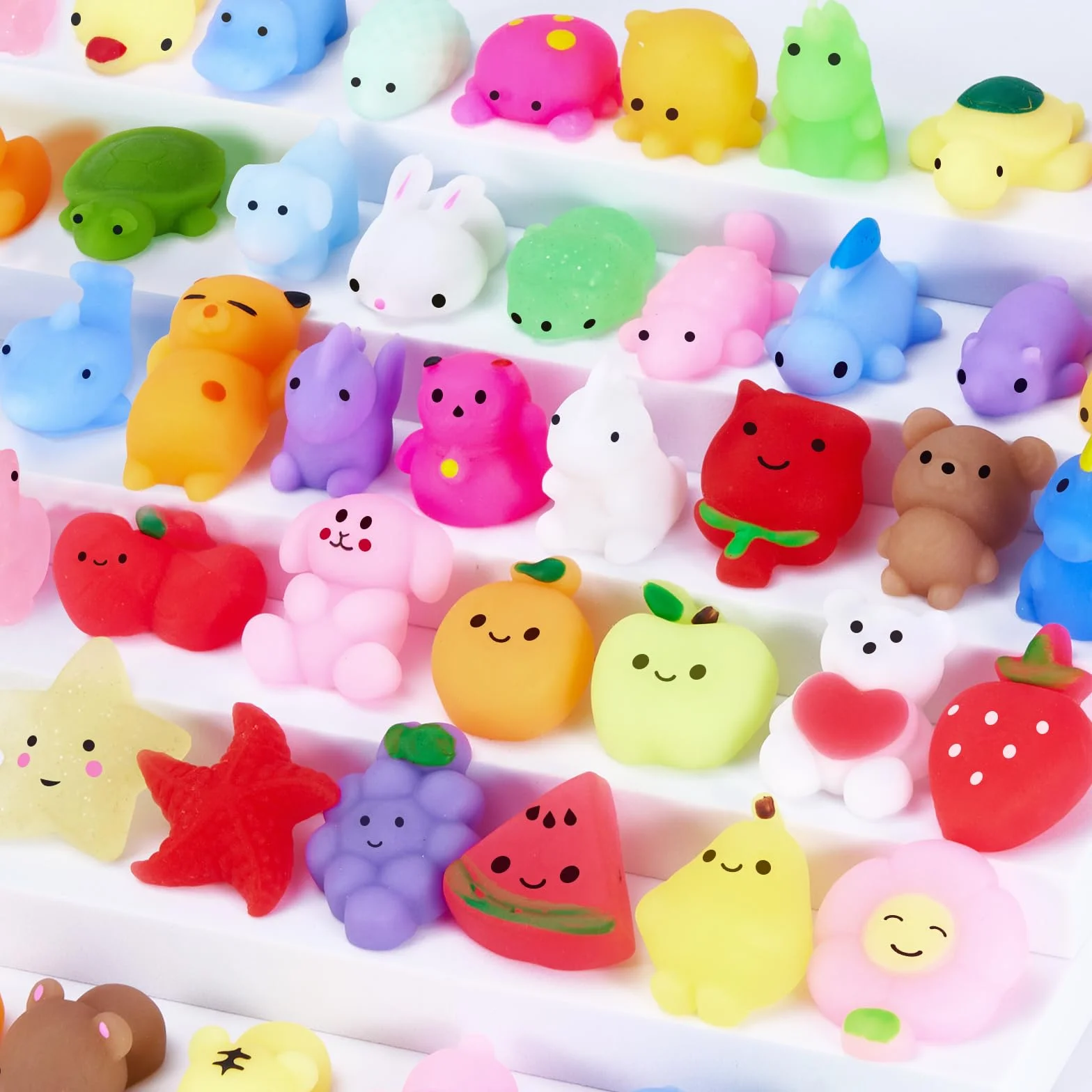 Mochi Squishy Toys 80 Pack Mini Kawaii Squishies Fidget Toy with Storage Box for Kids Party Favor