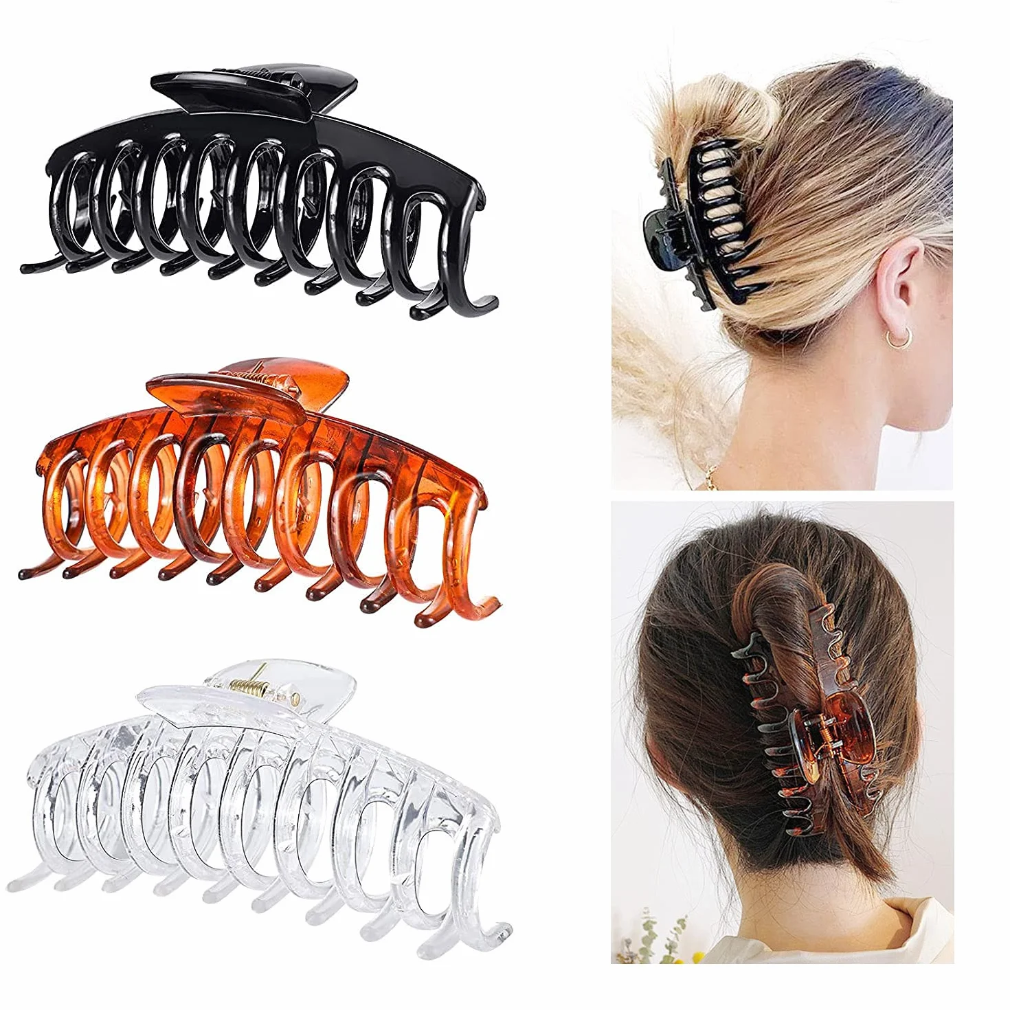 Plastikowe spinki do włosów, 10 cm, duże spinki do włosów, antypoślizgowe, duże zaciski bananowe, mocne trzymanie, akcesoria do stylizacji włosów dla kobiet, dziewcząt, czarne, brązowe, przezroczyste