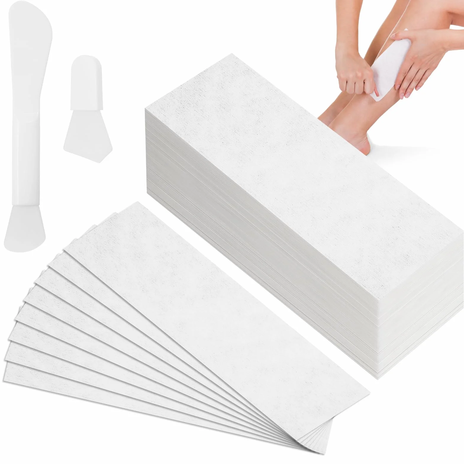 100 sztuk pasków z włókniny do wosku, 7 x 20 cm paski z włókniny z 2 pędzlami do makijażu, paski z włókniny do ciepłego wosku i pasty cukrowej, włóknina, paski woskowe na nogi, klatkę piersiową, plecy