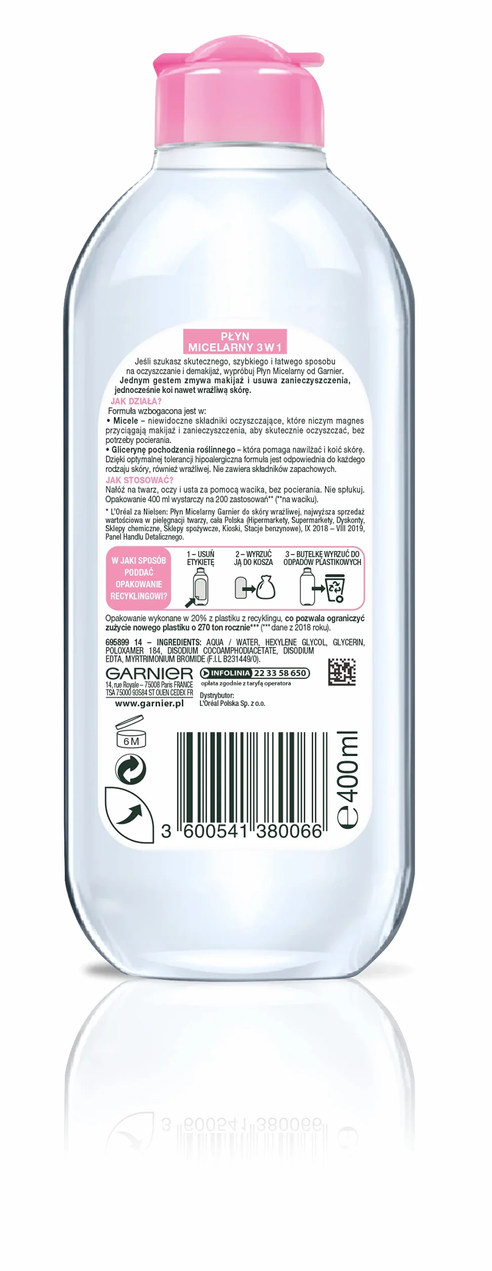 Garnier Skin Naturals Płyn Micelarny 3w1 dla skóry wrażliwej 400 ml