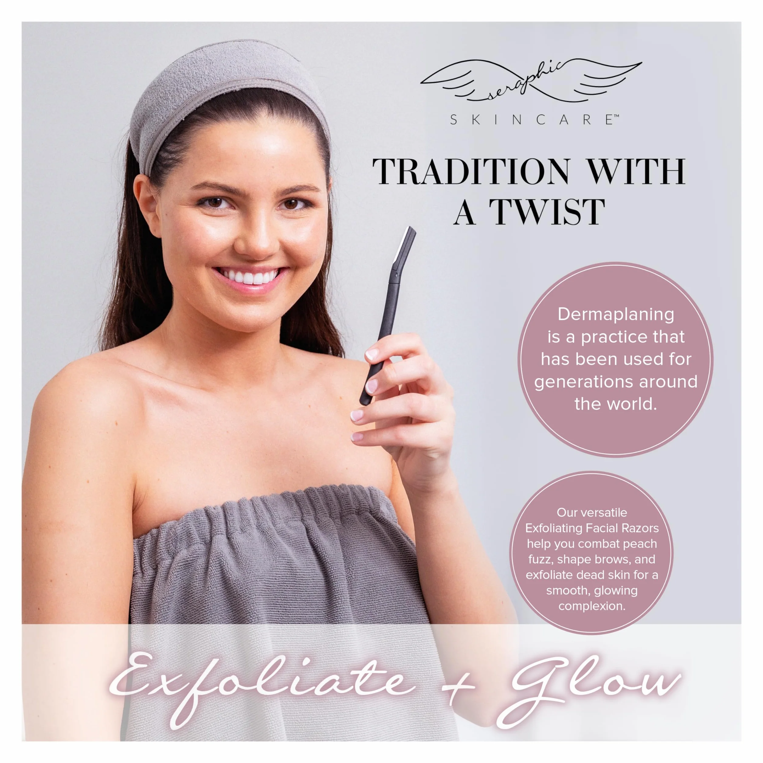 Seraphic Skincare Złuszczające ostrza maszynki do golenia twarzy (3 szt.) – do brwi, brzoskwiniowego złuszczania i złuszczania – maszynka do golenia twarzy dla kobiet – uchwyt ze słomki pszennej i