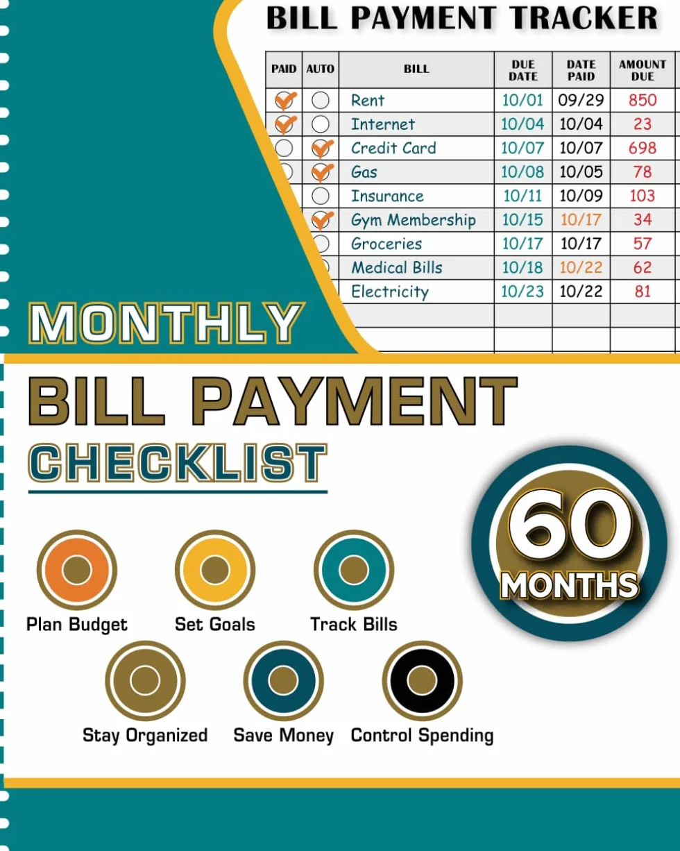 Monthly Bill Payment Checklist: Bill Tracker Notebook & Organizer: Budget Planner for Financial Clarity