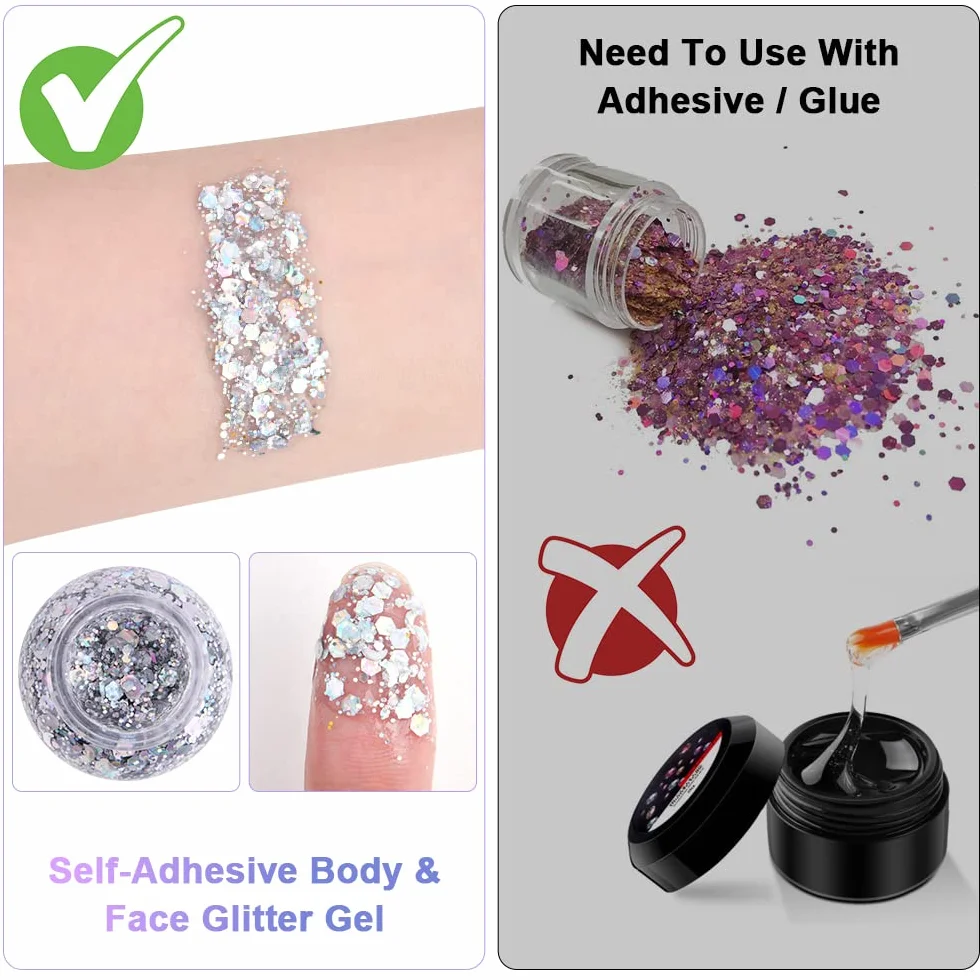 URAQT Żel brokatowy do ciała Chunky Glitter Gel Body Lotion brokatowy płynny cień do powiek cekiny syrenki