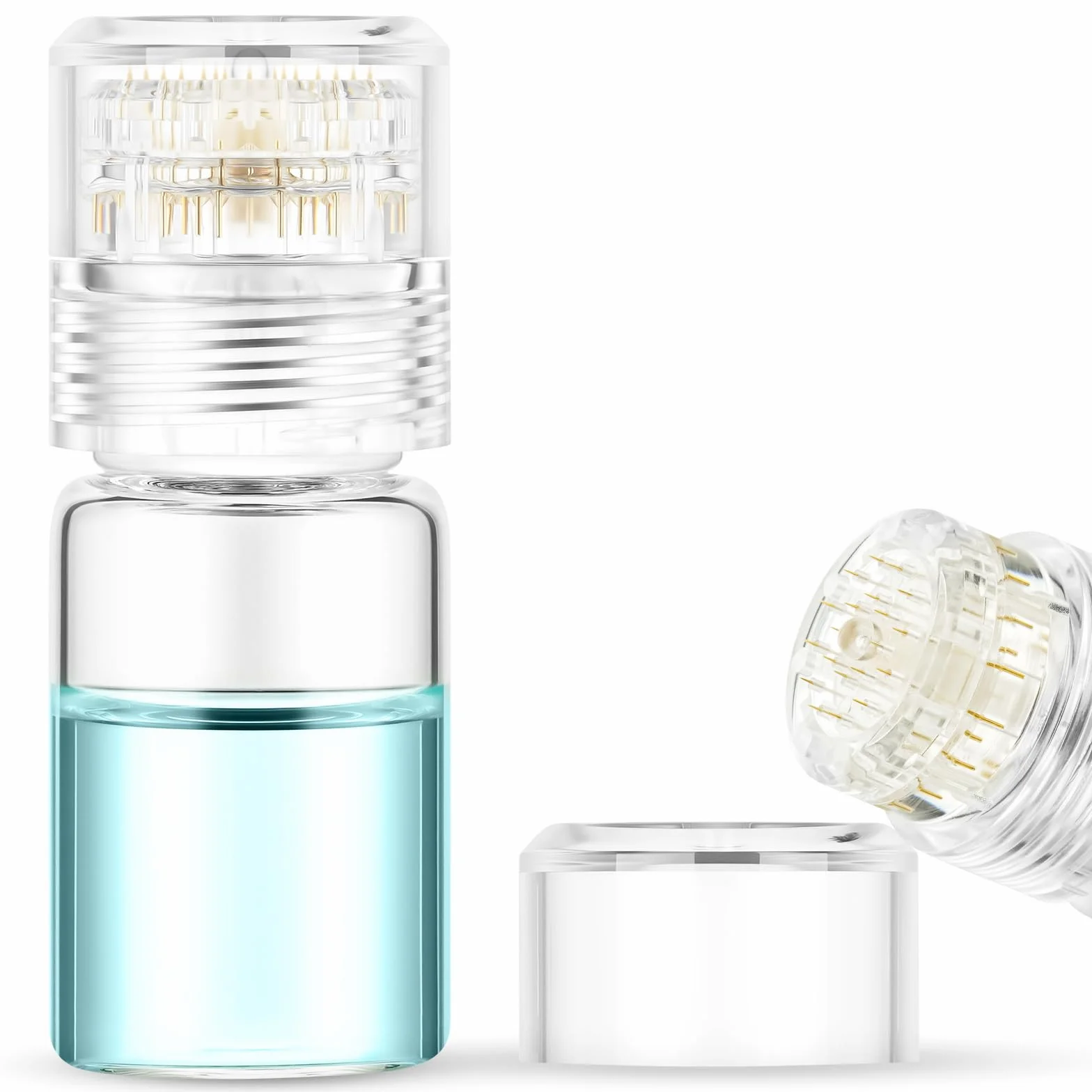Microneedling Stamp 1,0 mm Tytan, Derma Roller Twarzy, 20 Pin z Butelką Serum