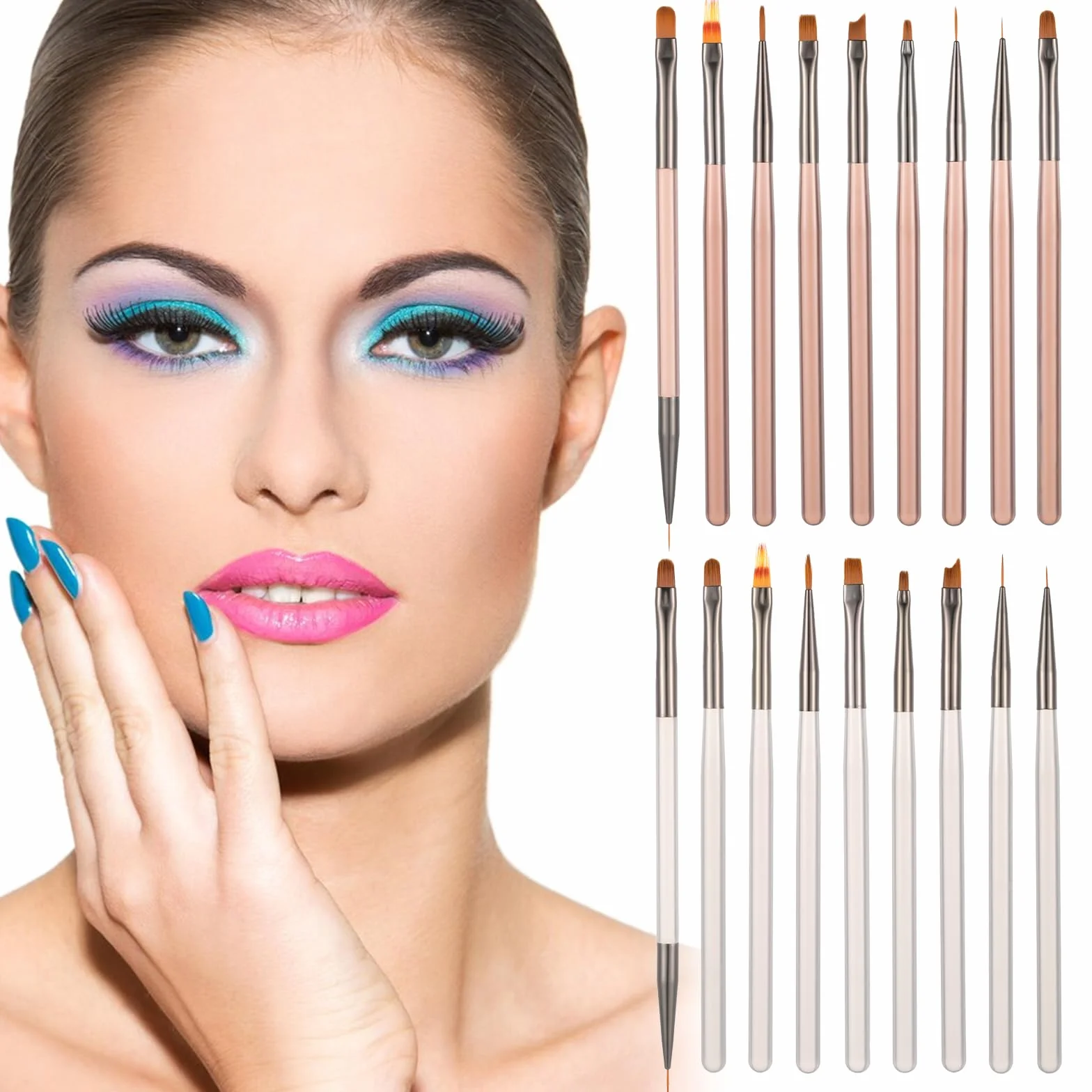 Zestaw pędzli do paznokci, 18 sztuk, do manicure, salonu, domu, zestaw pędzli do malowania paznokci