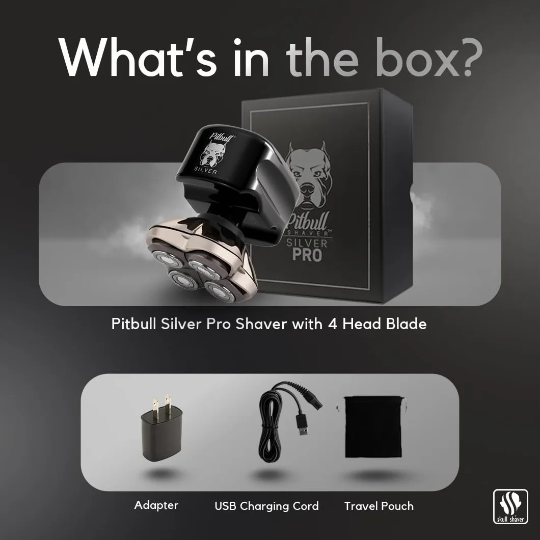 Męska elektryczna maszynka do golenia głowy i twarzy Silver PRO od Skull Shaver (Wtyczka UE)