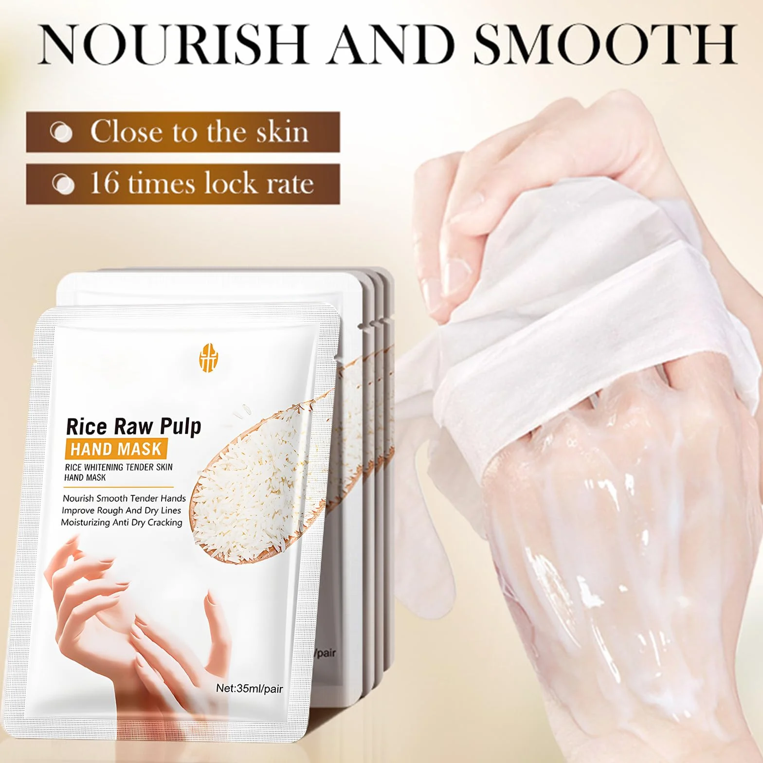Rice Exfoliating Smooth Foot Mask zestaw masek do rąk, z naturalnym ekstraktem z ryżu, zapewnia głębokie nawilżenie, pielęgnuje suchą i popękaną skórę, 6 par masek na stopy i 6 par masek do rąk