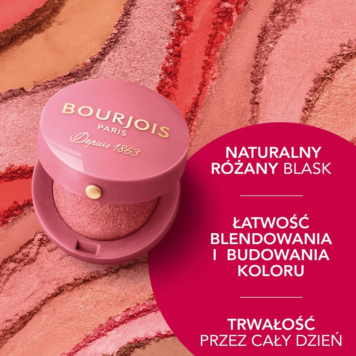Bourjois Little Round Pot Trwały Róż do Policzków z Lusterkiem i Pędzelkiem nr 016 Rose, 2,5g