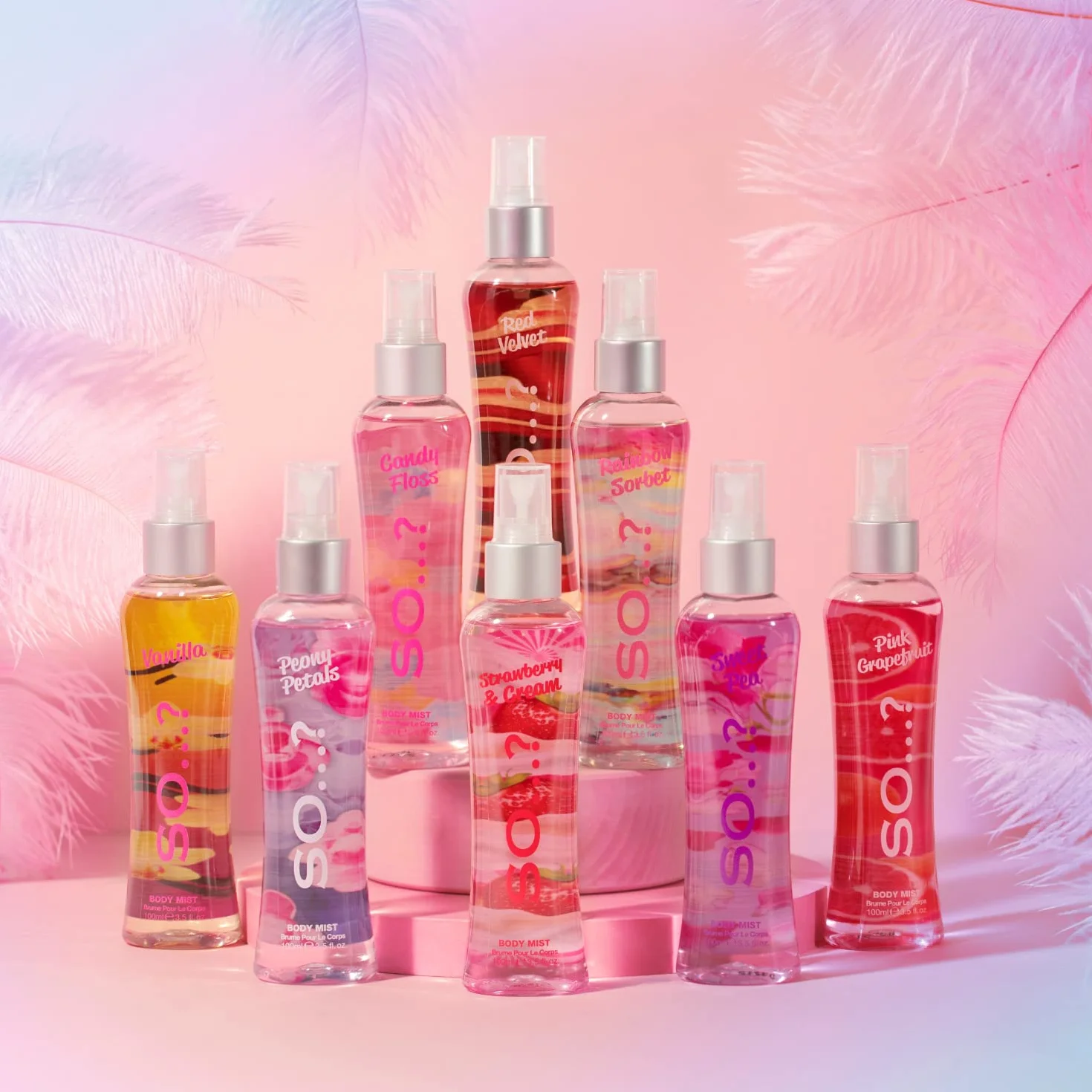 So... ? Spray do ciała dla kobiet z nutami zapachowymi Candy Floss, wanilia, Sweet Pea, 3 x 100 ml
