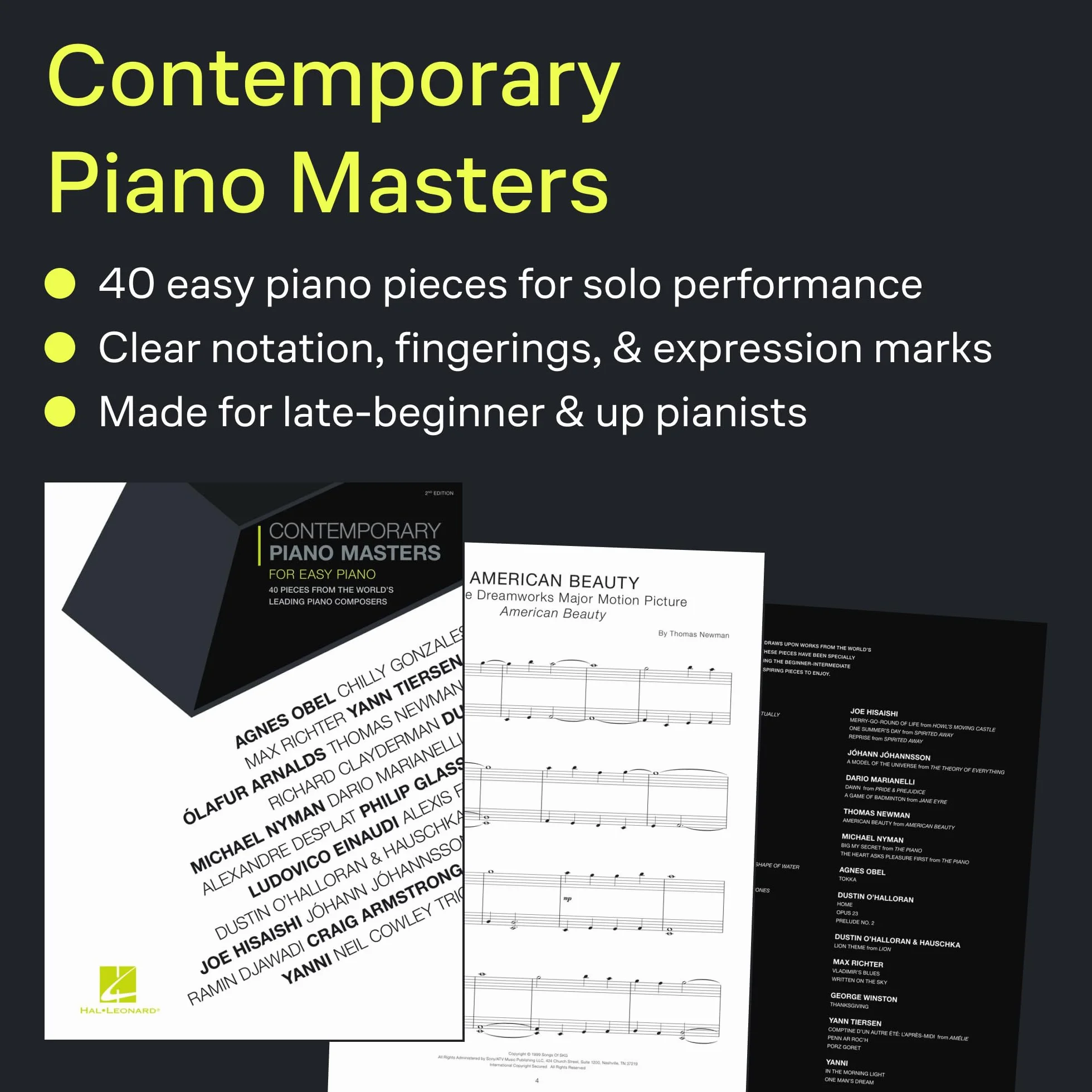 Contemporary Piano Masters: 40 Easy Piano Pieces from the World's Leading Piano Composers: 2nd Edition