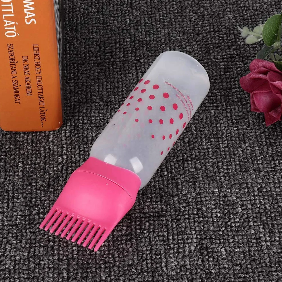 Root Comb Applicator Bottle, butelka do farbowania włosów, aplikator, do fryzjera, salonu fryzjerskiego (różowo-czerwona)