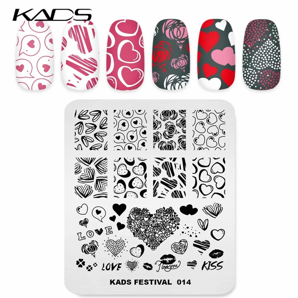 KADS Płytki do stemplowania obrazków na paznokcie Walentynki Serce Miłości DIY Szablon do Manicure