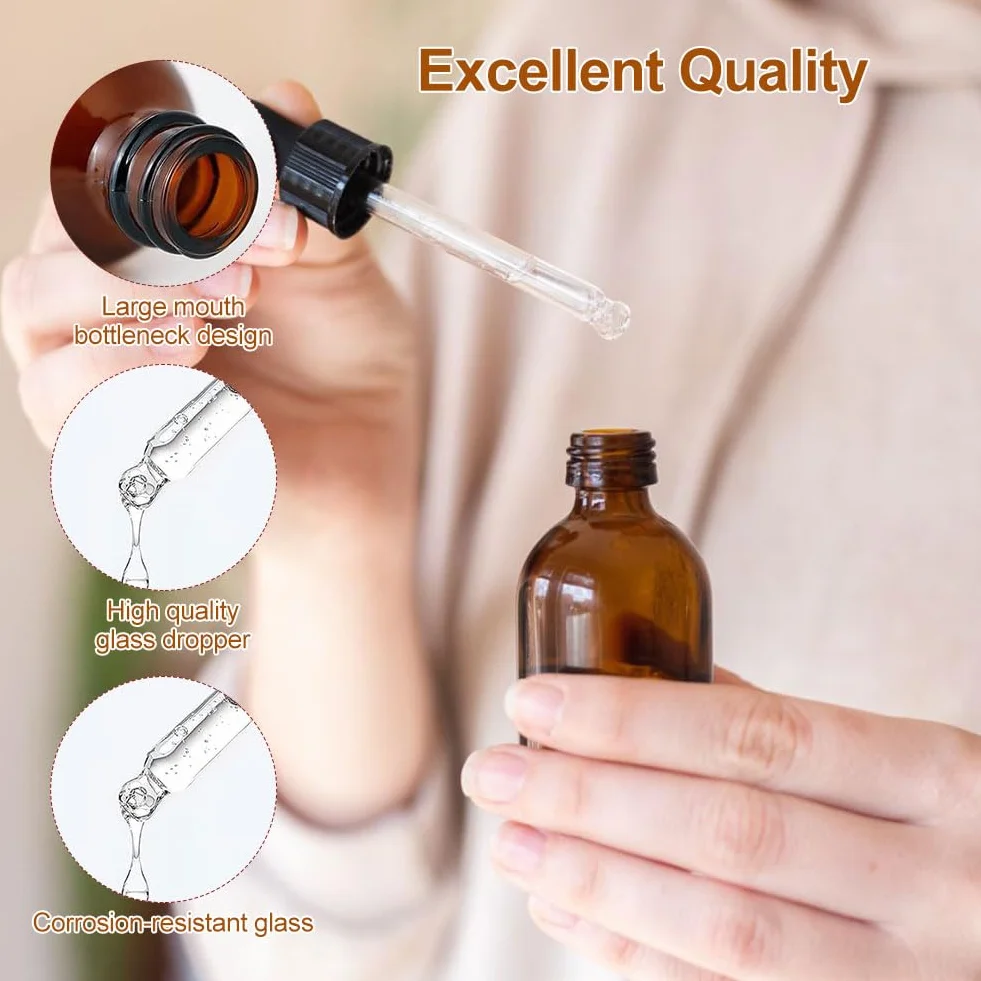 Butelka apteczna, szklana, z pipetą, brązowa, do olejków eterycznych, aromaterapii, butelka z pipetą, płyn (50 ml, 10 szt.)