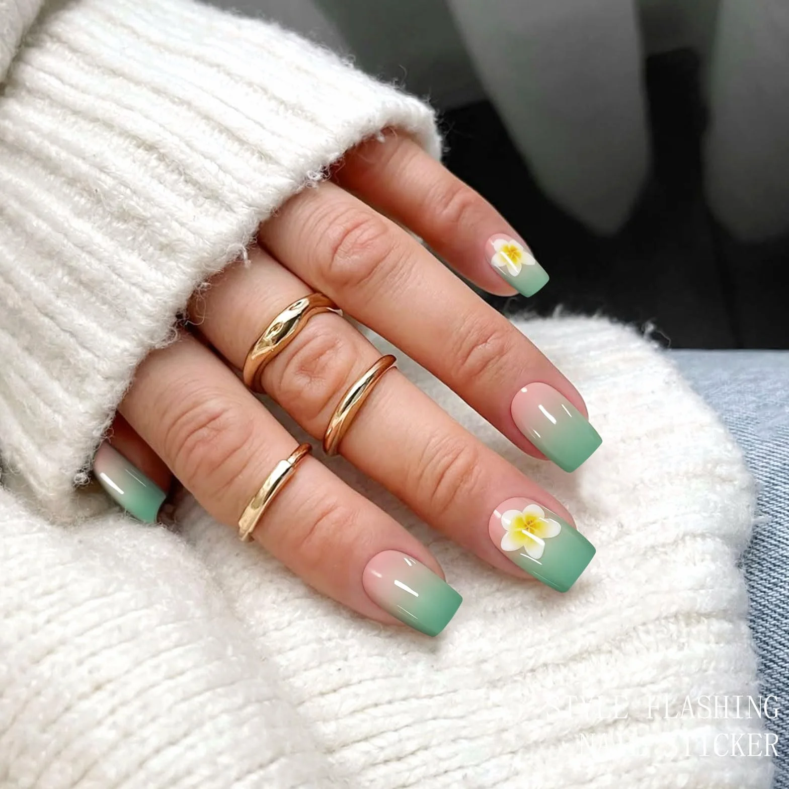 JMEOWIO Naklejka na paznokcie żel UV gradient kwiatowy żel do paznokci półutwardzone naklejki do paznokci dekoracja paznokci manicure