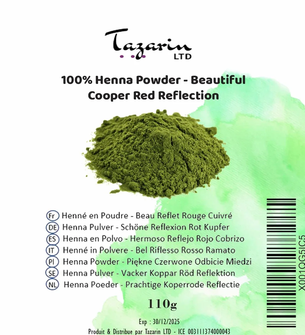 Proszek z henny 110 g – włosy z ładnym miedzianym czerwonym odbiciem – farbowanie włosów – 100% naturalne, czyste i bez dodatków | drobny proszek