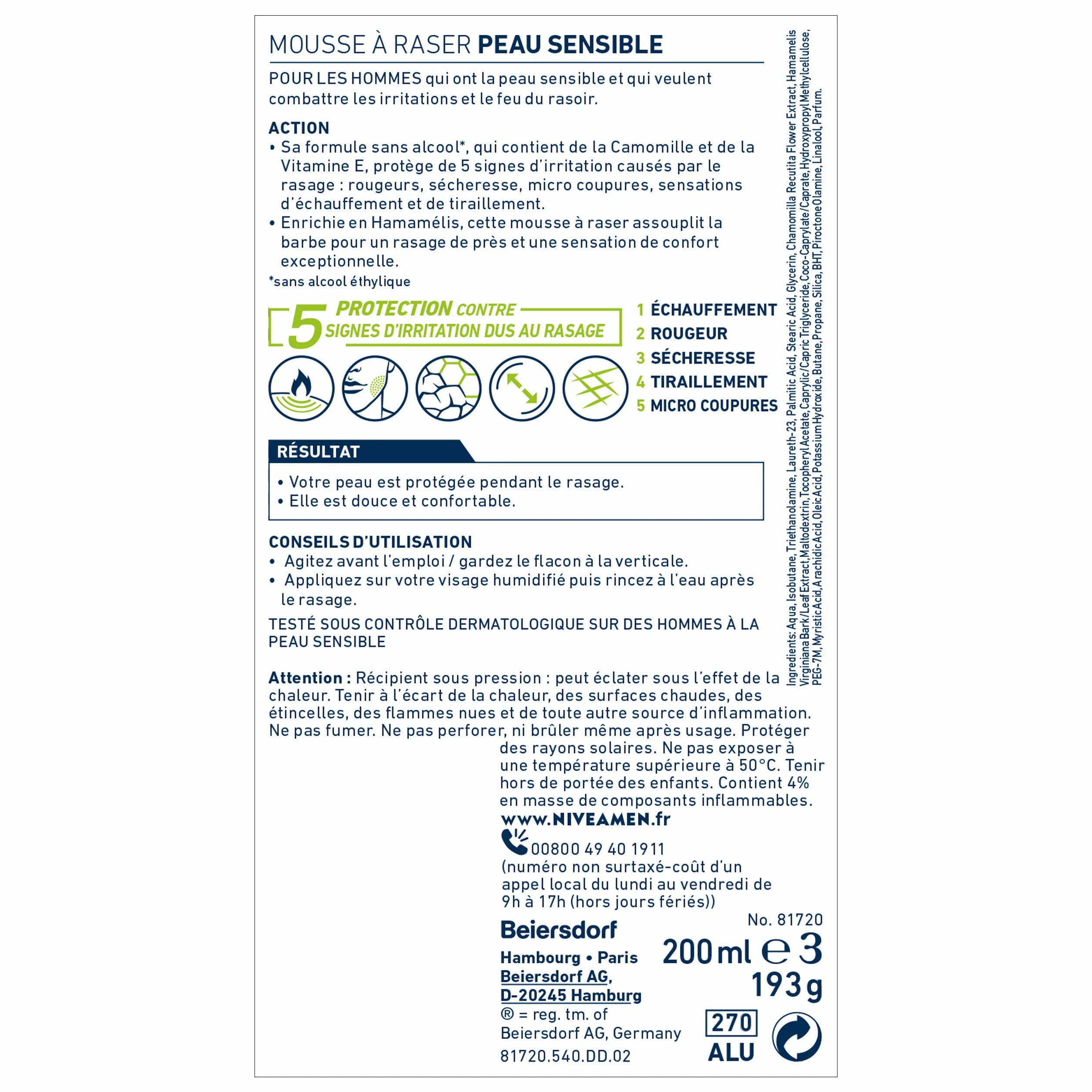 NIVEA MEN Skin Sensible Foam do golenia (200 ml), krem do golenia wzbogacony rumiankiem i oczarem wirginijskim, pielęgnacja golenia 0% alkoholu dla mężczyzn