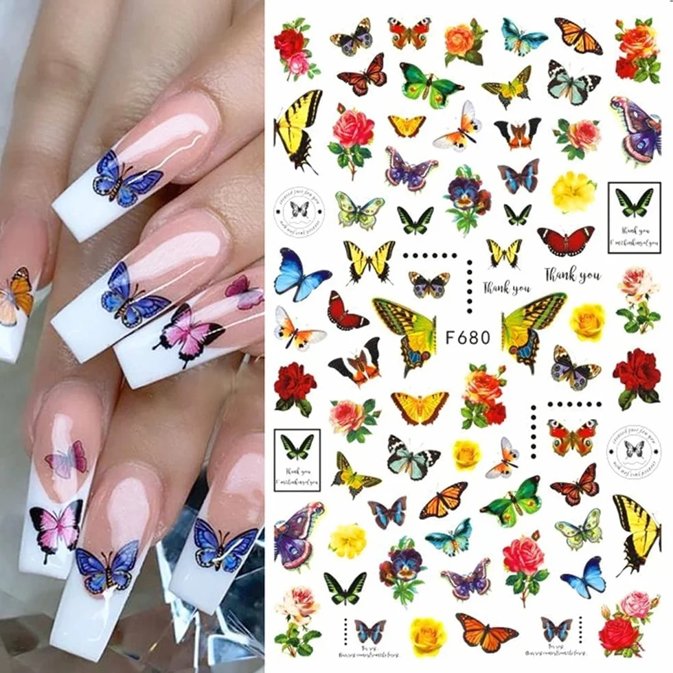 JMEOWIO Motyl Naklejki na Paznokcie 8 Arkuszy Nail Art Sticker Samoprzylepne Naklejek na Paznokcie Dekoracji Paznokci