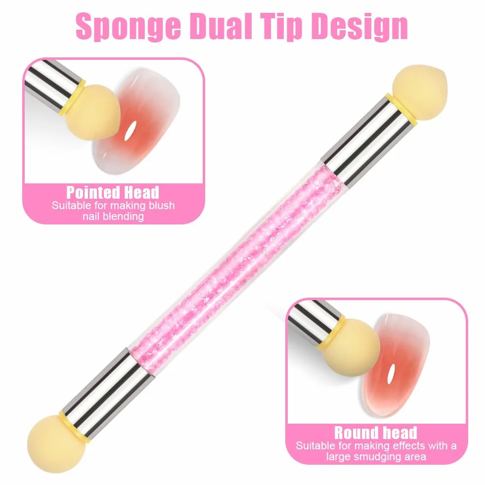 Narzędzia do renderowania paznokci, podwójna głowica Ombre Sponge Stick, gąbka do paznokci i pędzelek do kropek, aplikator gąbki, pędzel do pigmentów, aplikator pigmentowy (w zestawie 4 zapasowe)