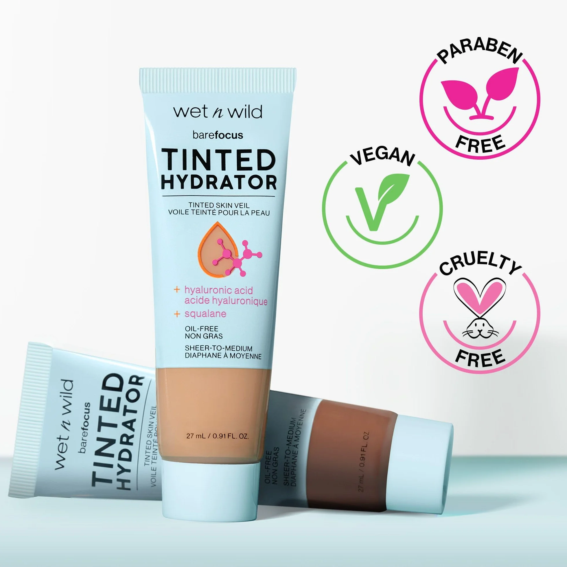 Wet n Wild Bare Focus Kolorowy Hydrator, Nawilżający Krem do Twarzy z Dodatkiem Kwasu Hialuronowego, Delikatne do Średniego Krycie, Pół-Matowe Wykończenie dla Naturalnego Blasku, Jasny Odcień