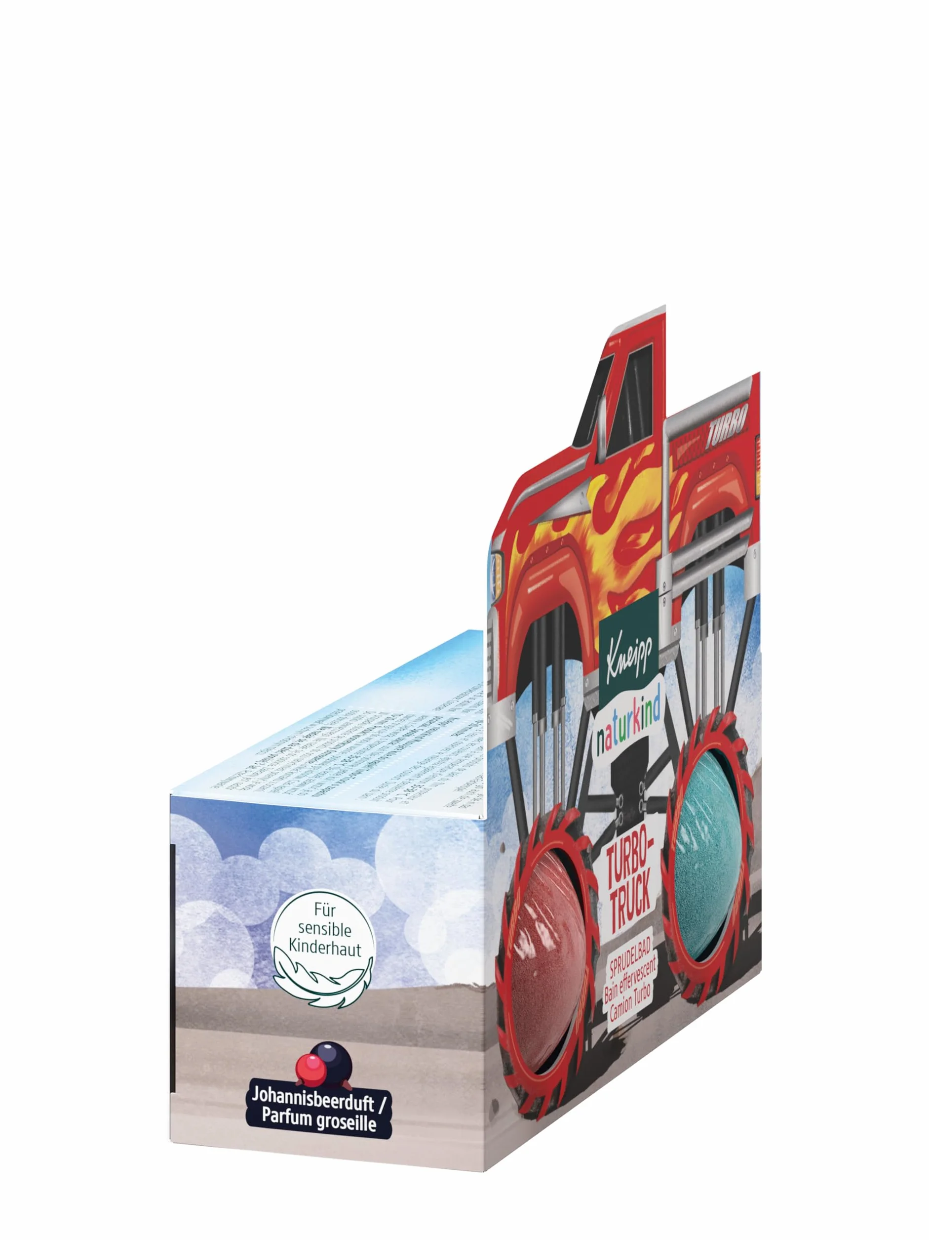 Kneipp naturkind Turbo-Truck kąpiel bąbelkowa – kula kąpielowa o zapachu porzeczki – pełna akcji zabawa w kąpieli dla dzieci od 3 lat – 100 g