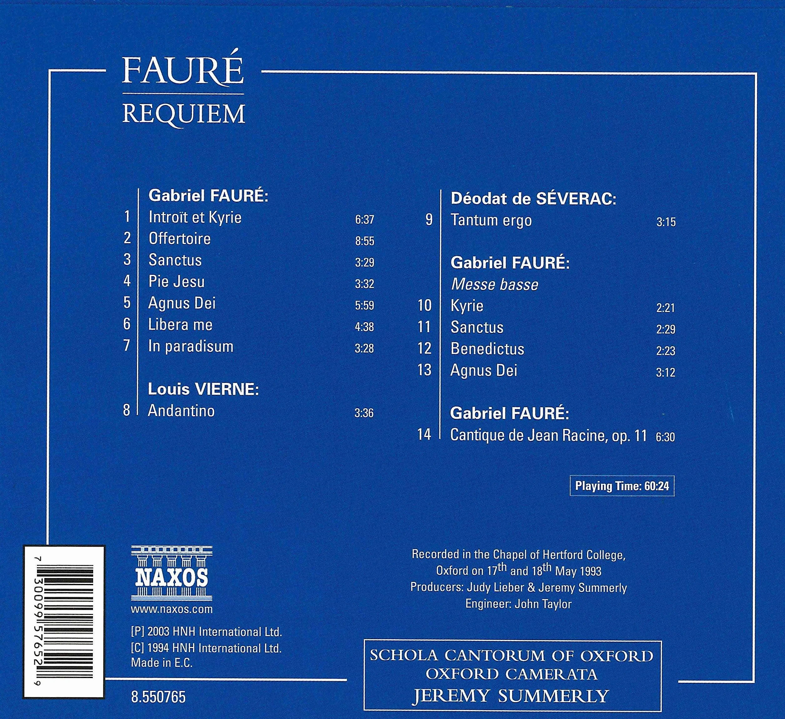 Requiem/Andantino/Tantum Ergo/Messe Basse/Cantique De Jean Racine