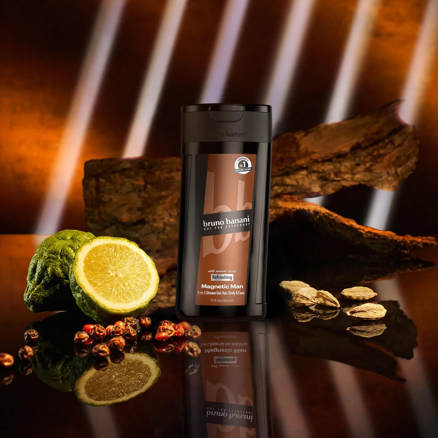 bruno banani Magnetic Man Shower Gel żel pod prysznic 3 w 1 z urzekającą nutą bursztynu, 250 ml