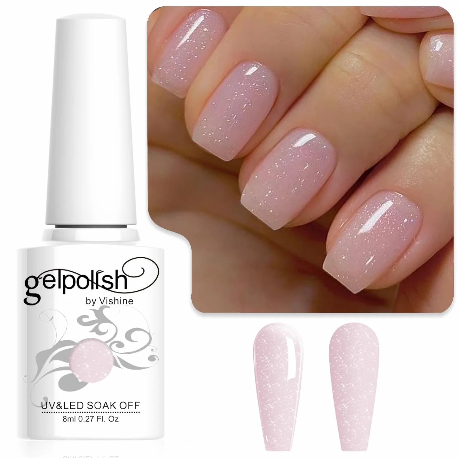 Vishine Półtrwały lakier do paznokci brokatowy UV LED Nude 8 ml