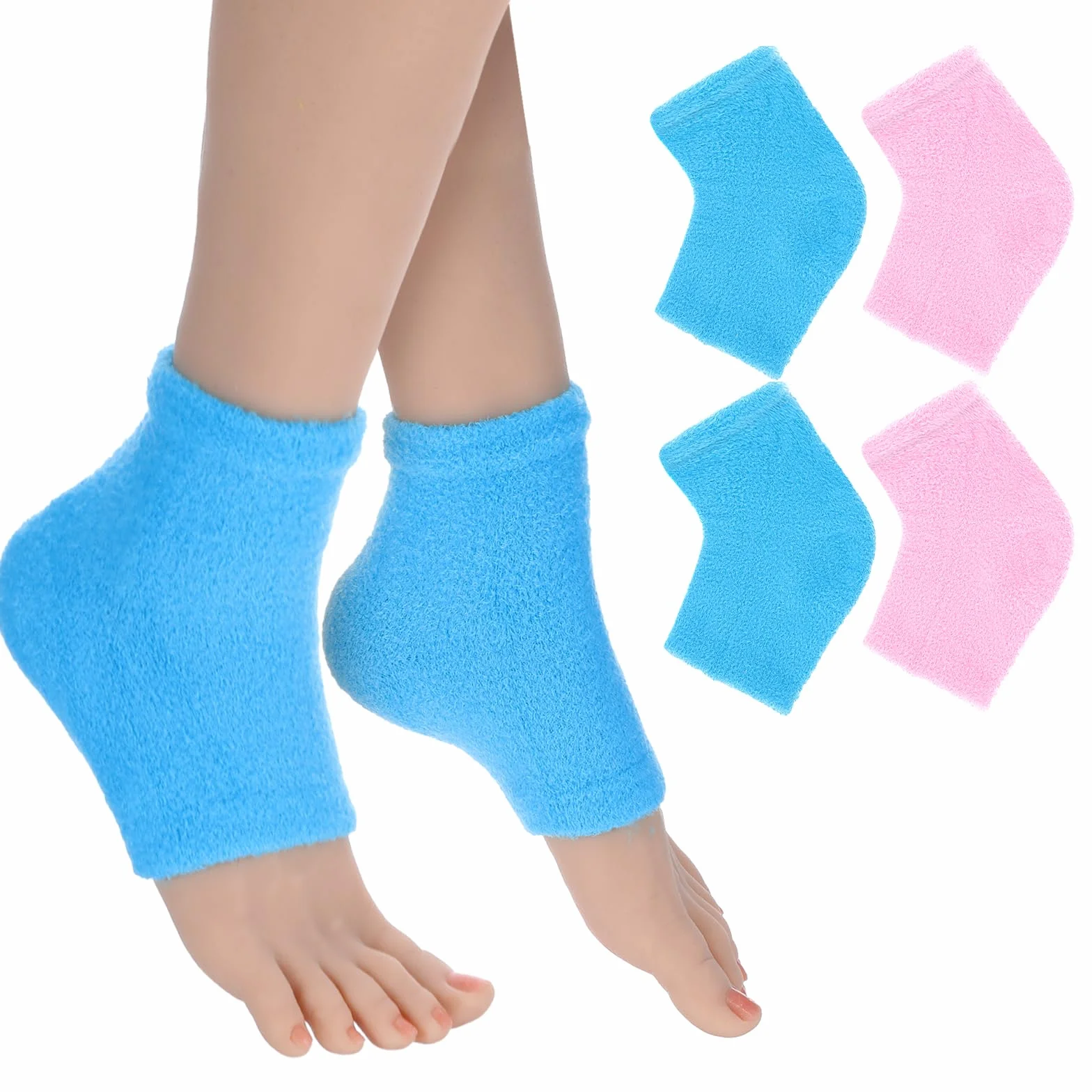 YUXIANLB 2 pary nawilżających skarpet do spa z odkrytymi palcami puszyste skarpety z podszewką żelową na suche popękane pięty, na noc, nawilżenie, uzdrawianie, sen, relaks, pedicure, pielęgnacja