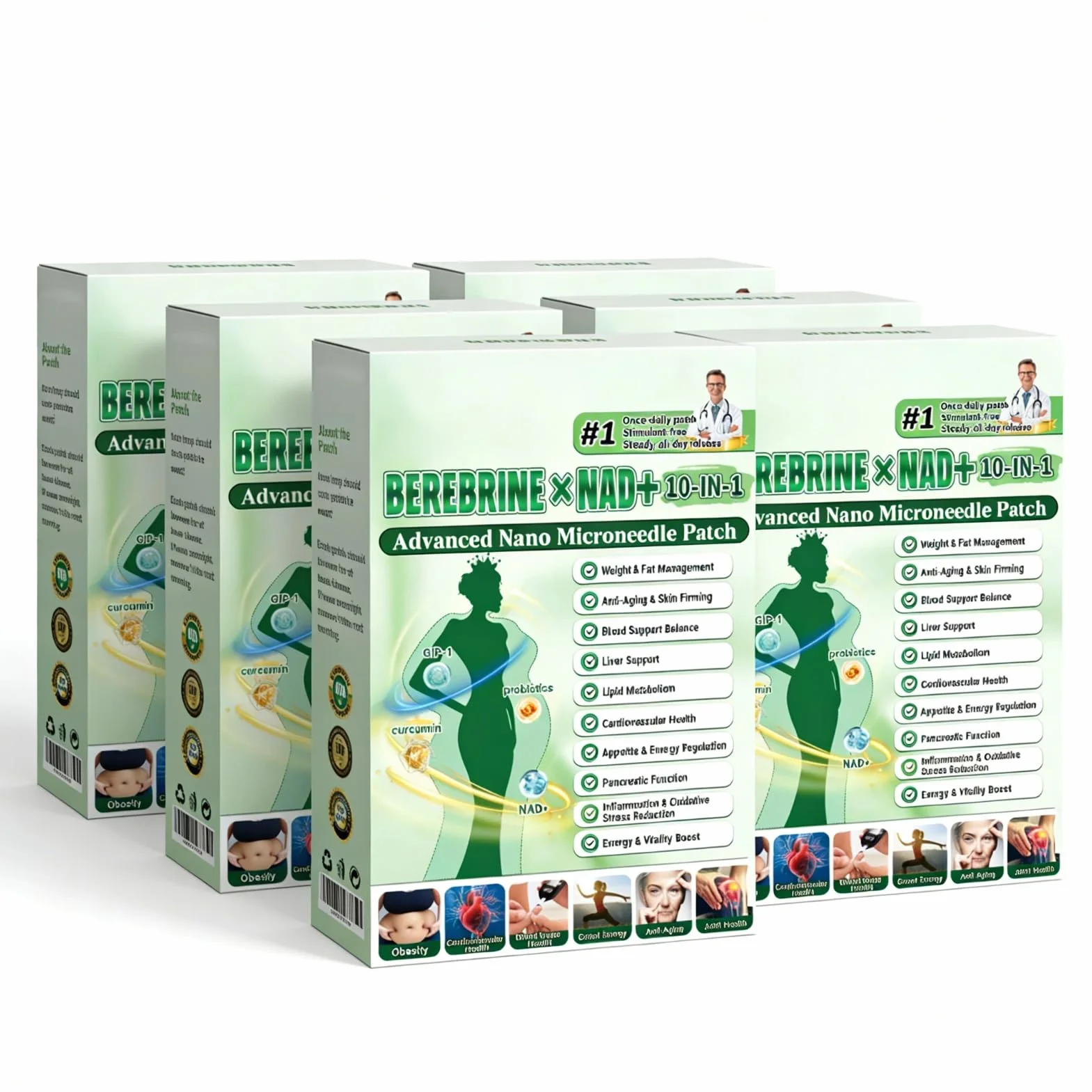 Moringa X Berberin plastry na odchudzanie, Moringa i berberyna, Luxarise Moringas 10 w 1 Advanced Nano Microneedle Patch delikatne plastry odchudzające, do pielęgnacji ciała (6 pudełek)
