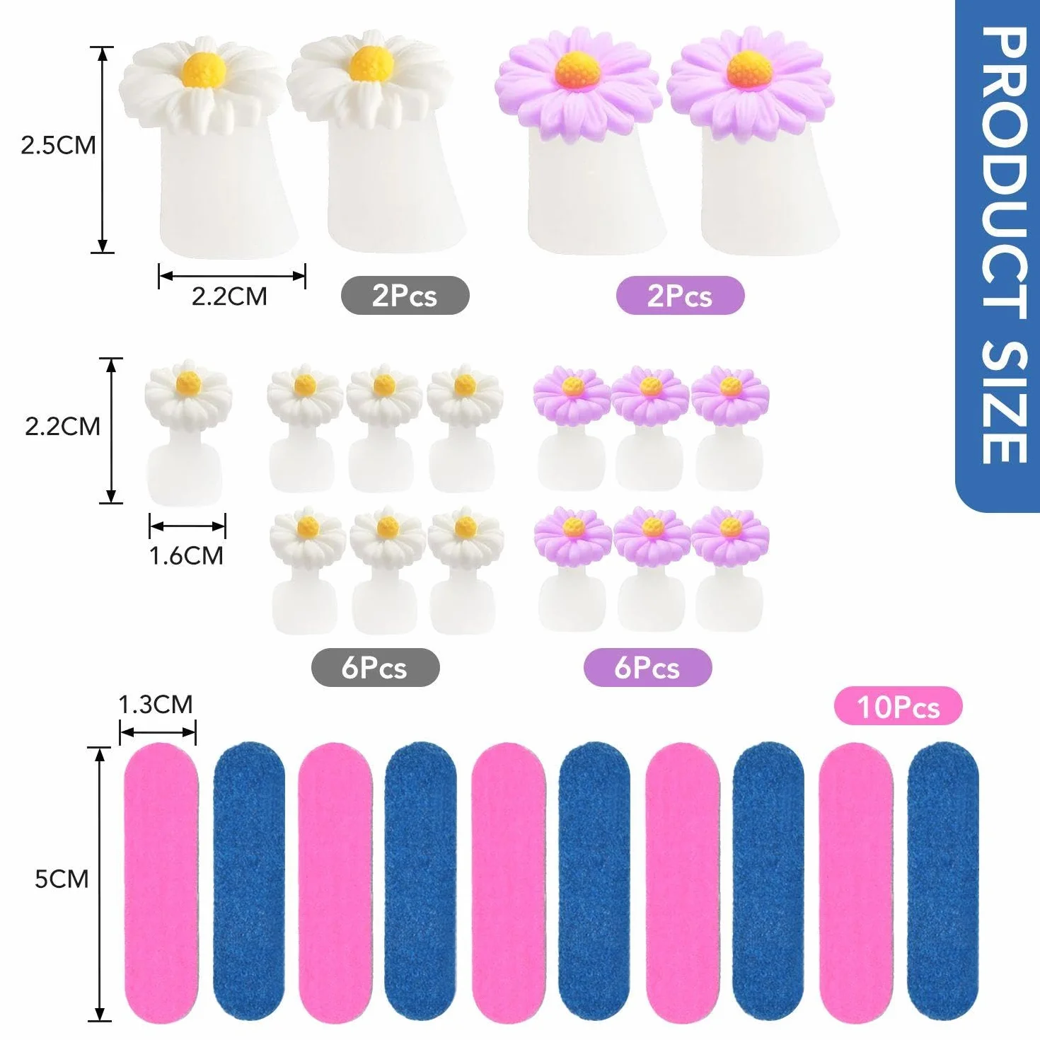 16 separatorów palców w kształcie kwiatu i 10 pilników do paznokci, urocze silikonowe separatory do palców, narzędzia do manicure, narzędzia do manicure, akcesoria do manicure