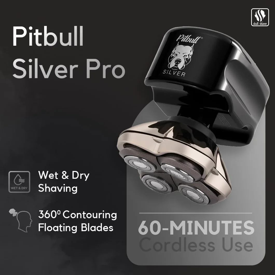 Męska elektryczna maszynka do golenia głowy i twarzy Silver PRO od Skull Shaver (Wtyczka UE)