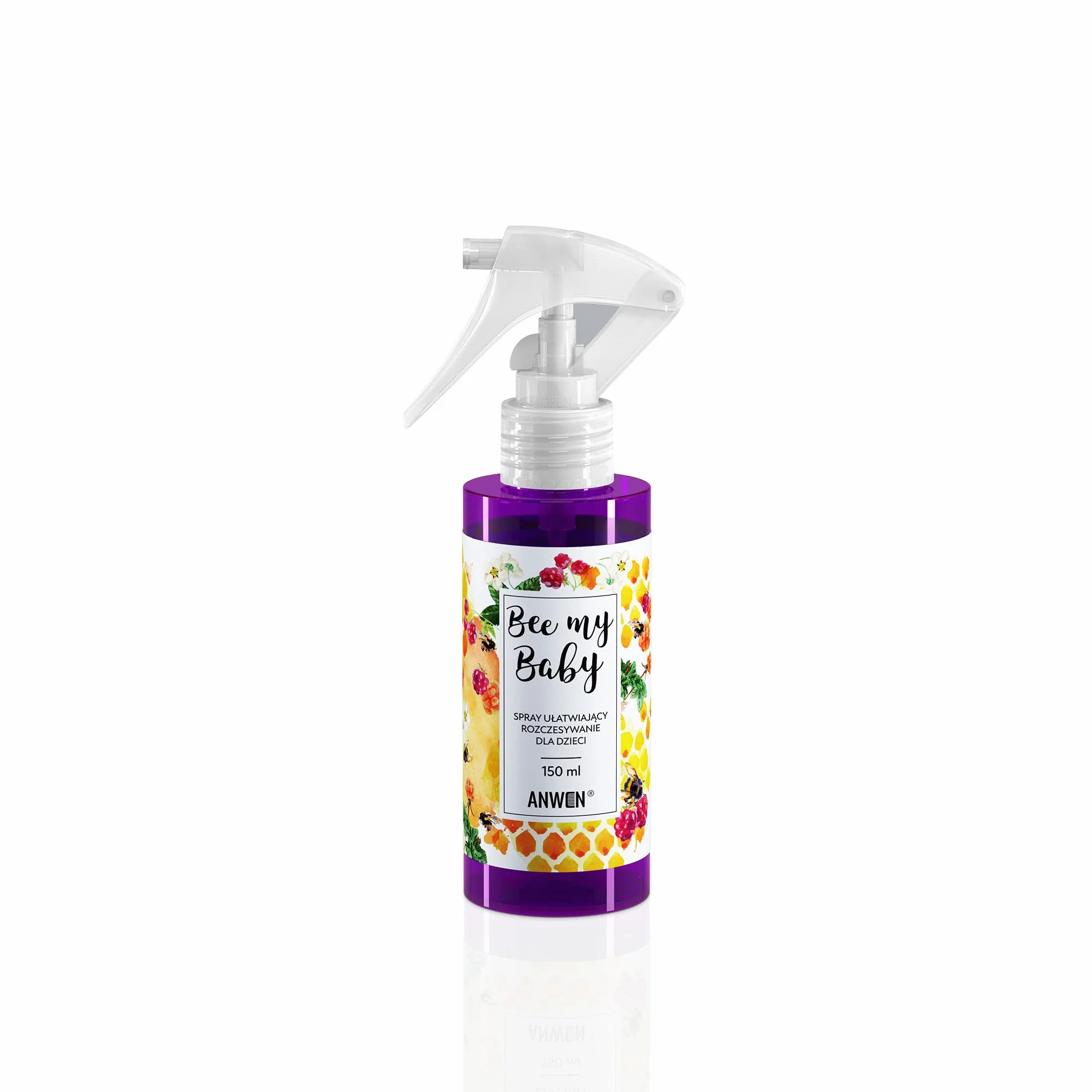 ANWEN Bee My Baby naturalny spray do rozplątywania włosów dla dzieci, rozczesywanie, zapach gumy malinowej, masło shea i miód