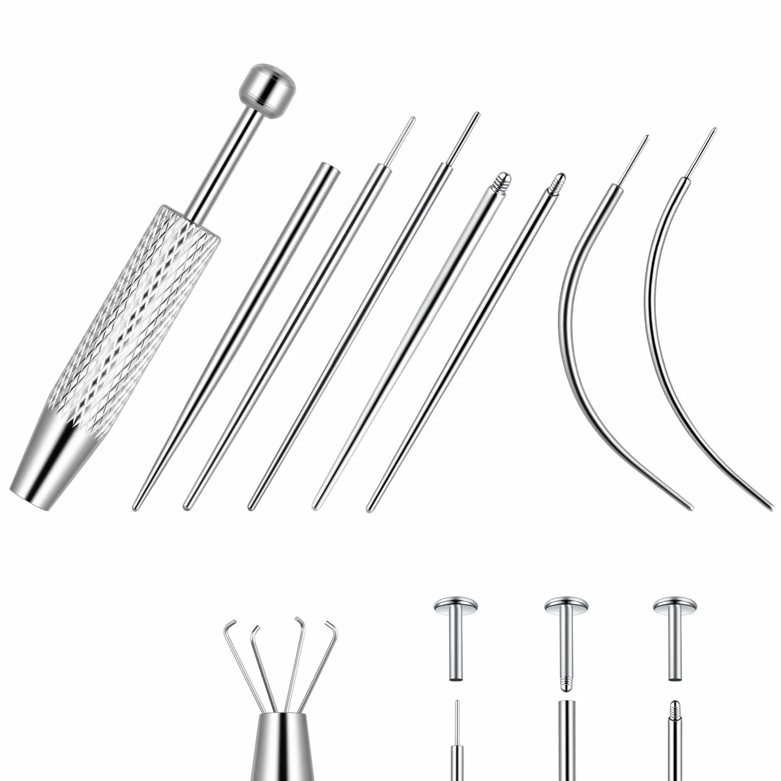 Zestaw do piercingu, 16 g, 18 g, 6 sztuk, stal nierdzewna, do uszu, nosa, warg, brzucha, języka