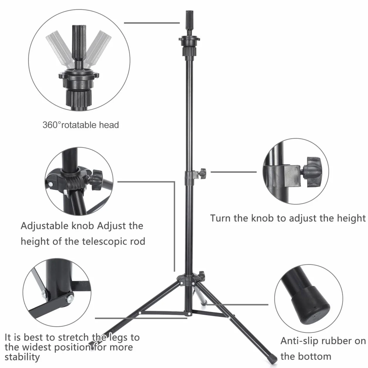 Manekin Head Stand Wig Tripod Wysokość 90-120 cm do głowy manekina piankowa z płótna do peruki stylizacji włosów