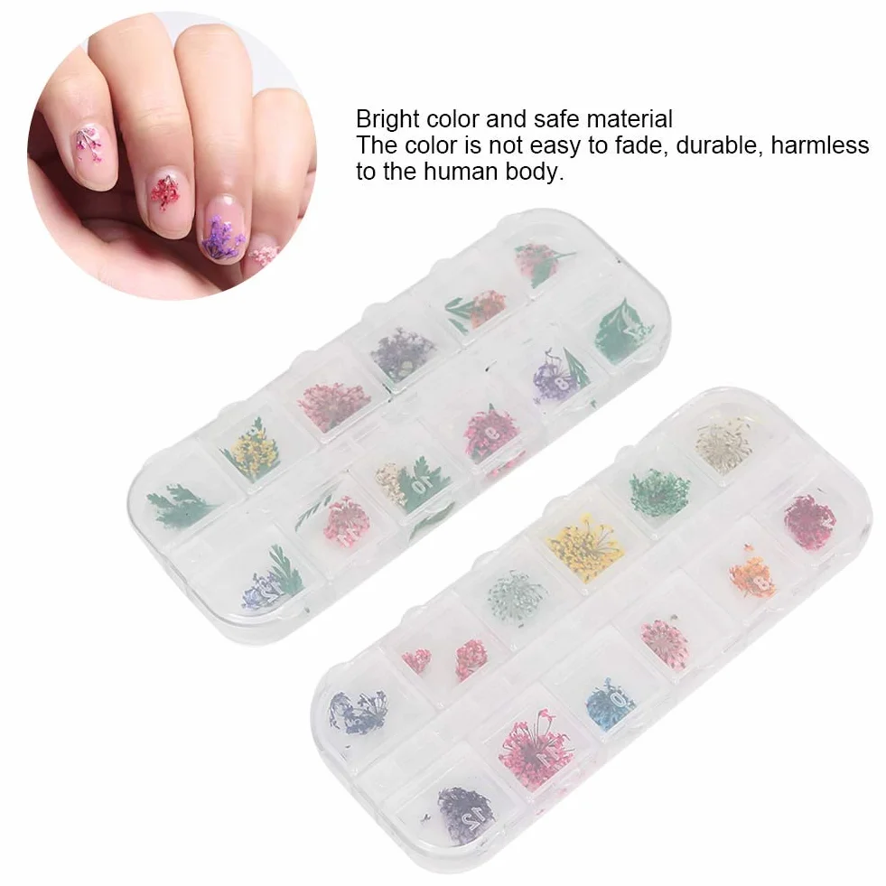 Suszony Kwiat do Paznokci Trójwymiarowe Żetony Dekoracja Manicure Zestaw DIY Pęsety