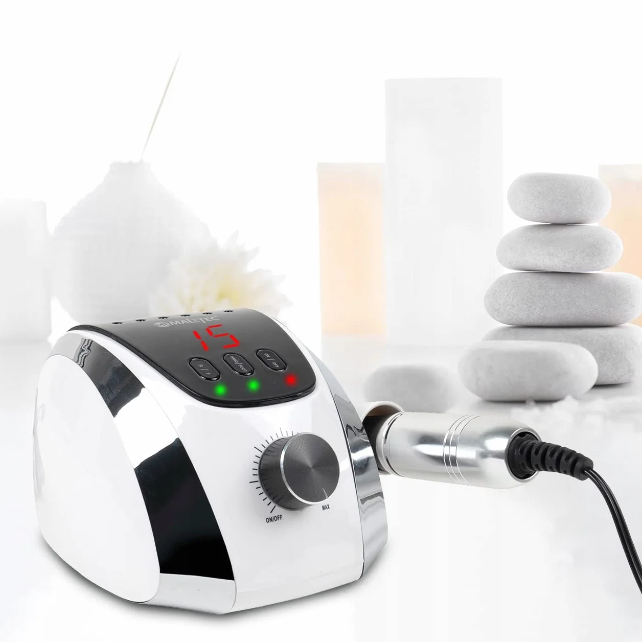 Maltec Profesjonalna frezarka do paznokci 68 W, zestaw elektrycznych pilników do paznokci, 35 000 obr./min, z pedałem nożnym i bitami do manicure pedicire