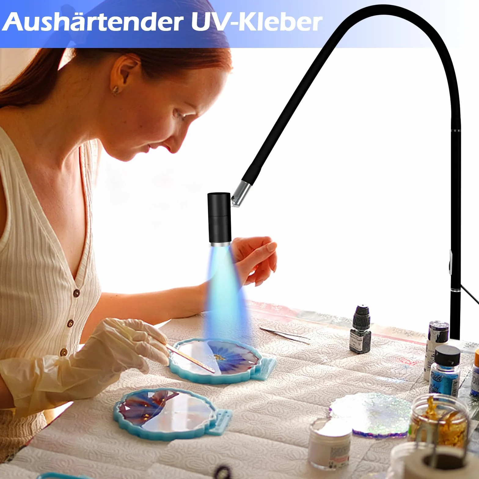 Lampa LED UV 6 W USB do utwardzania klejem UV, fioletowe światło, dotykowa, ściemnianie, czarna