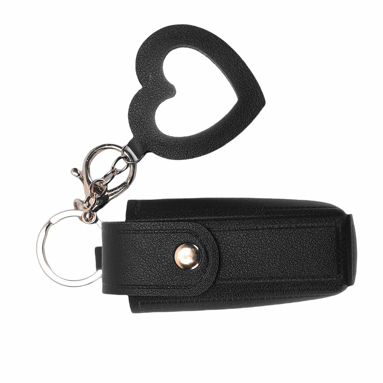 Etui na Szminki, Uchwyt na szminkę ze Skóry PU, Brelok do Kluczy, Damski Przenośny Rękaw Podróżny Organizer na Balsam do Ust z Lusterkiem w Kształcie Serca na Urodziny, rocznicę, (BLACK)