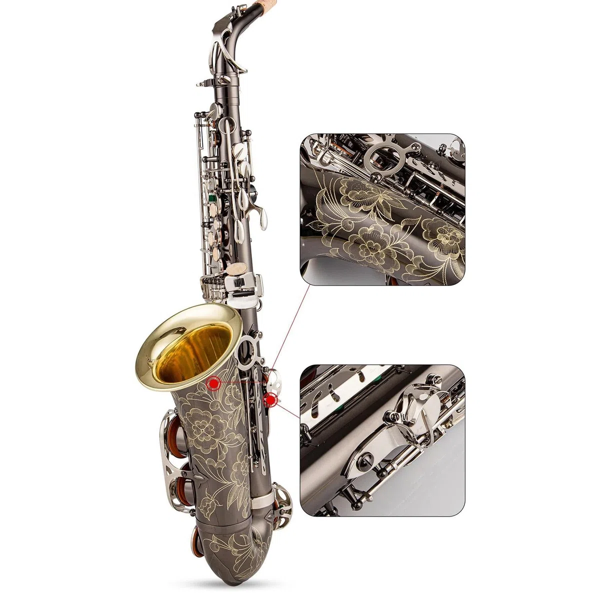 Saksofon Saksofon Altowy I Tenorowy Czarny Niklowy Ustnik Do Saksofonu Srebrny Klucz Reed Neck Akcesoria Do Instrumentów Muzycznych (Color : Alto saxophone)