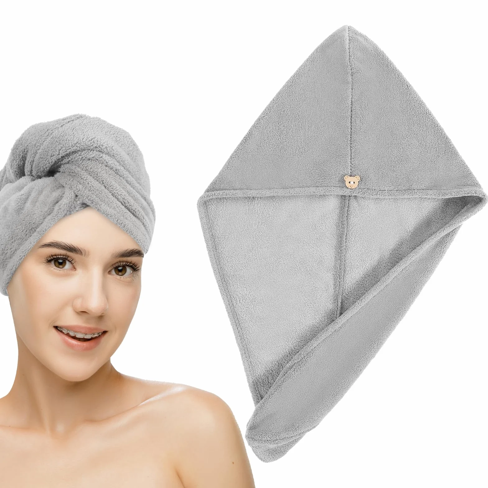 Giantree Ręcznik z mikrofibry Turban do Włosów Chłonny Szybkoschnący Szary
