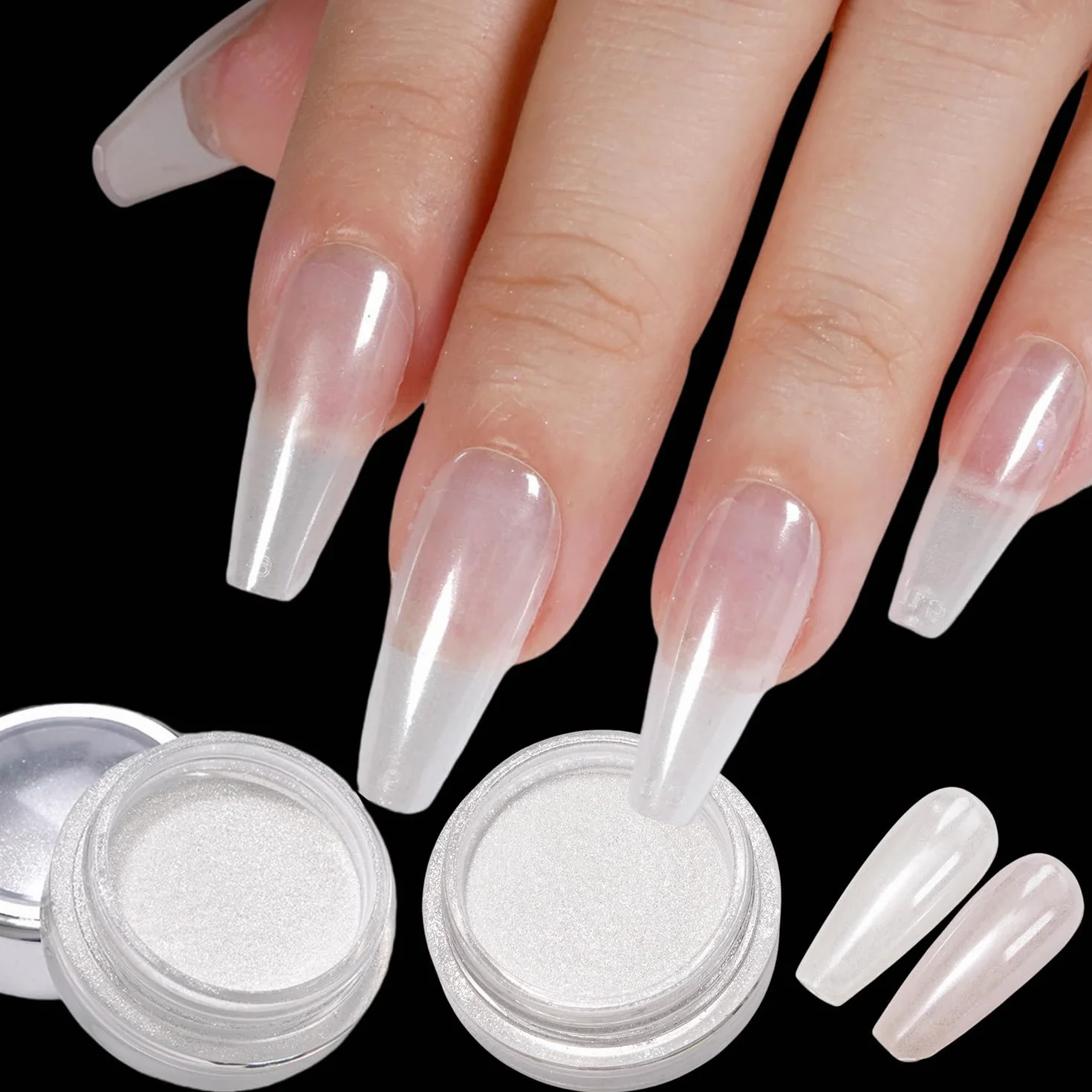 2 pudełka White Pearl Chrome Nail powder Transparentny Aurora Chrome Pigment dla nóg, lśniące glitter powders efekt lustrzany