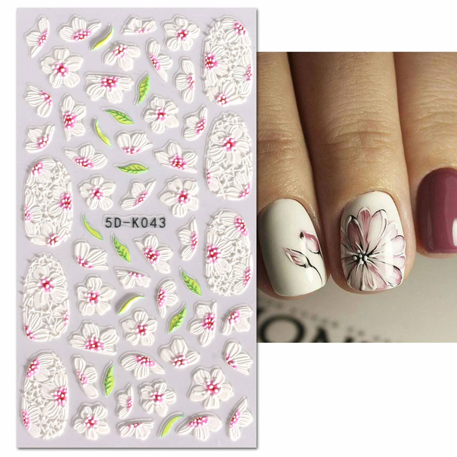 3D Kwiat Nail Art Naklejka Samoprzylepna 4 Arkusze
