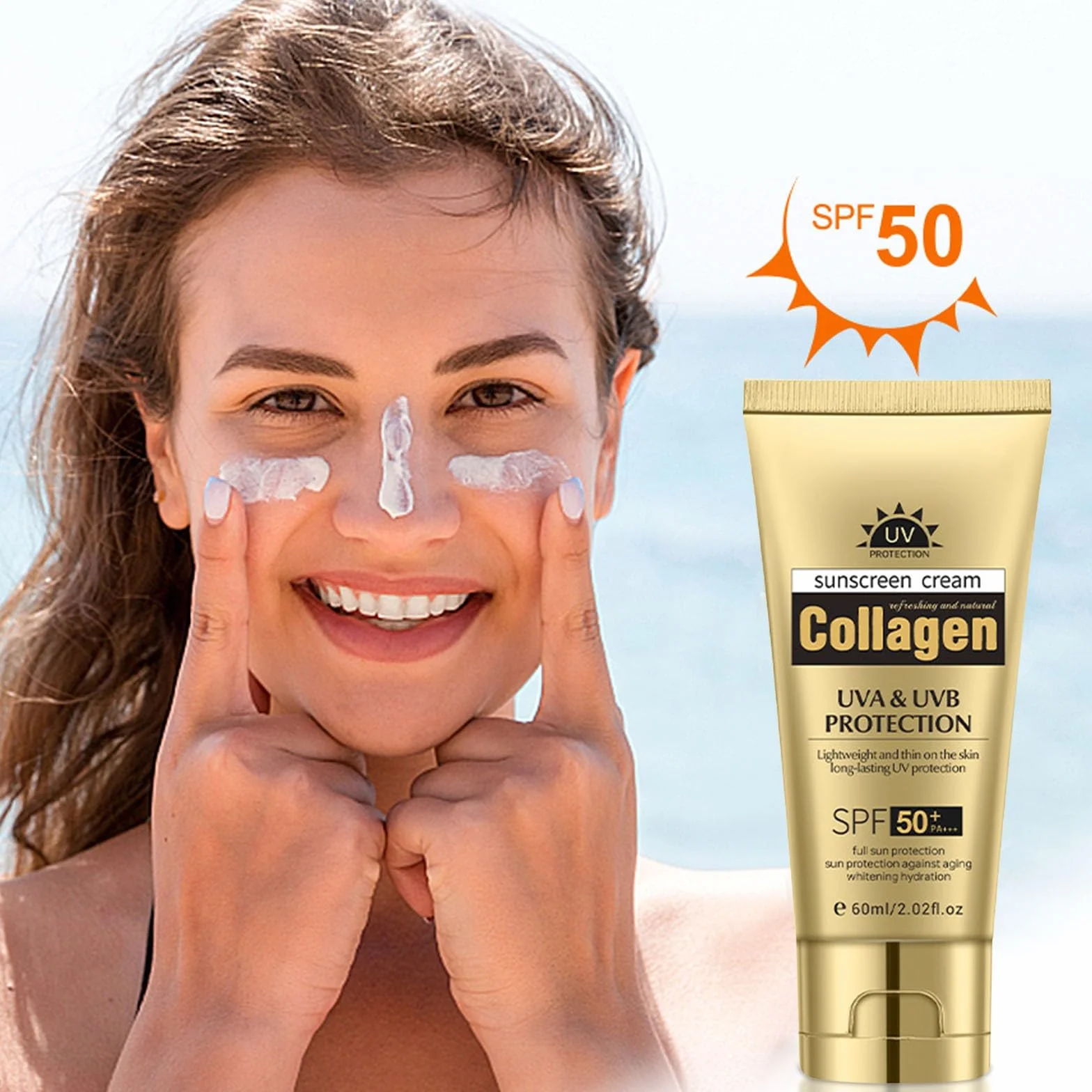 Lightweight Natural Sunscreen, Tinted Moisturizer with SPF 50+ | Face Sunscreen, Breathable Non Greasy Daily Sun Care 60 ml, Spectrum Protection Isolating Sun Block For Face Body (2 szt.)