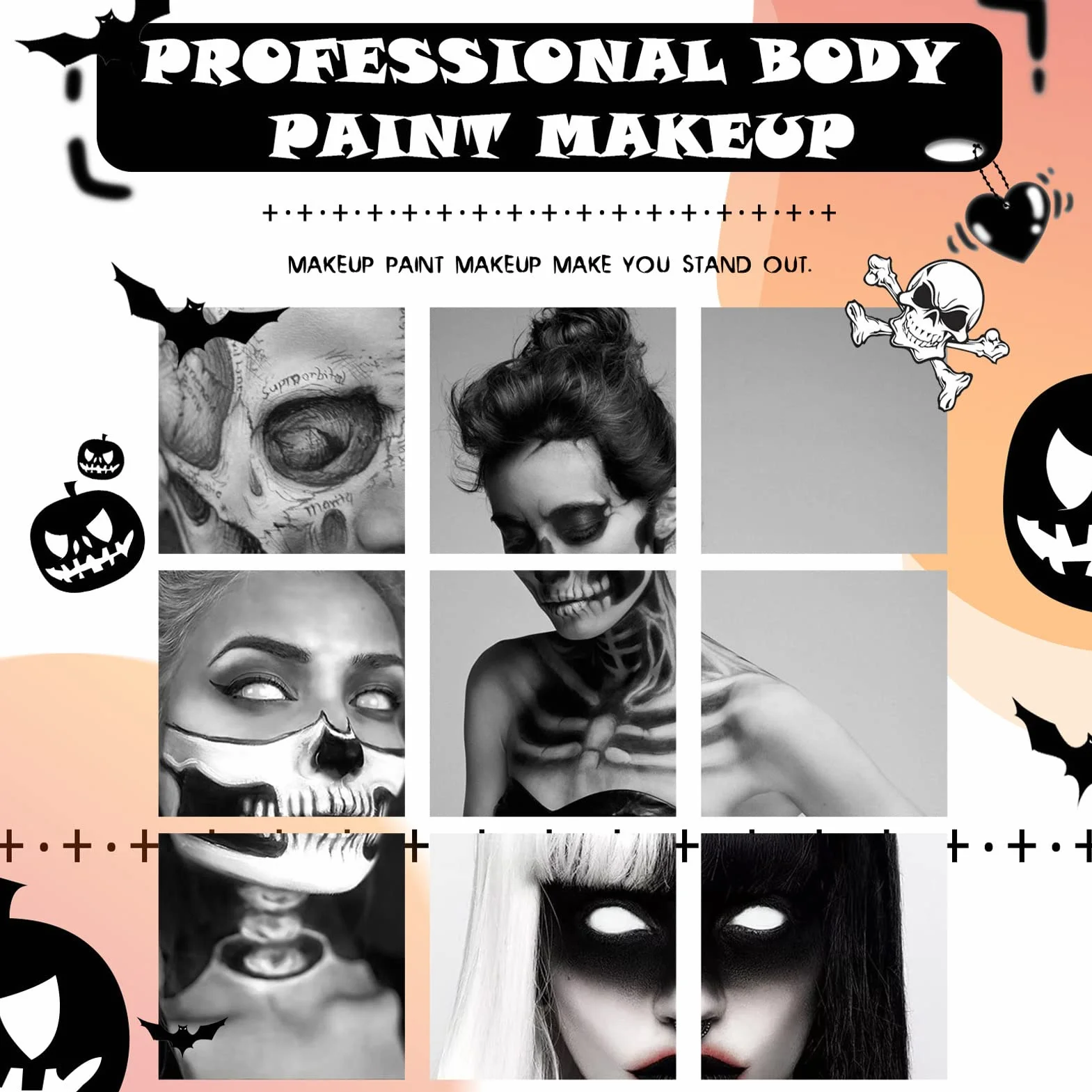 Halloween Cosplay SFX Makijaż, Zestaw do Malowania Twarzy Czarno-biały Mocno Pigmentowana Farba do Twarzy dla Majsterkowiczów Cosplay Imprezy Tematyczne dla Dorosłych Pełne Pokrycie Farba do Twarzy Fx