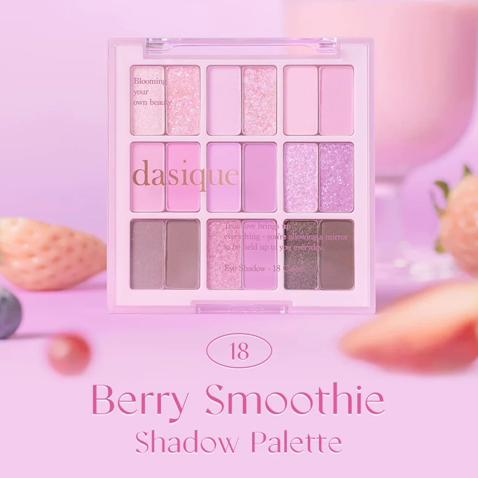 dasique Shadow Palette #18 Berry Smoothie l Vegan, Cruelty-Free l 18 mieszanych odcieni o gładkich, matowych i połyskujących wykończeniach ze wspaniałymi perłami