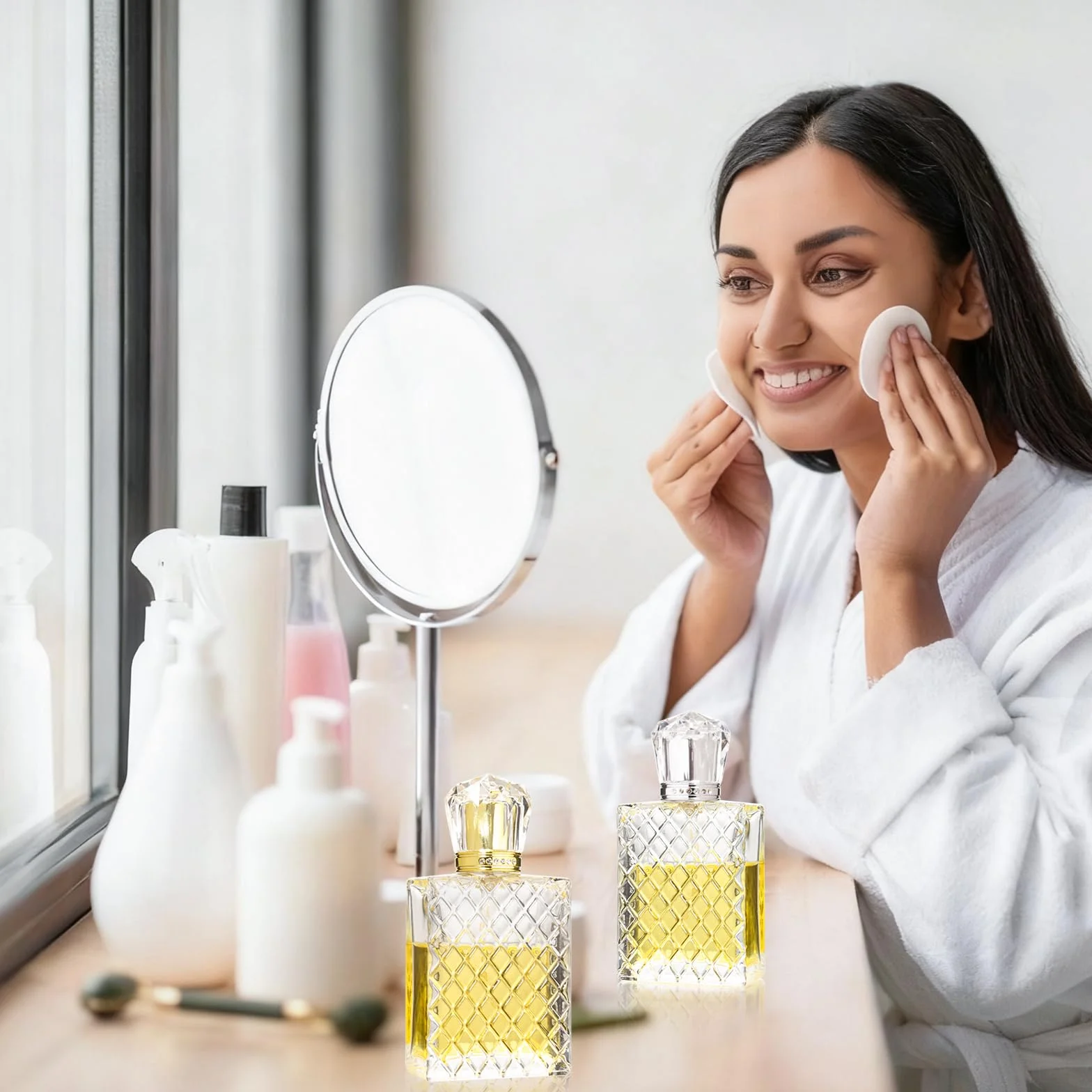 2 szt. 100 ml butelki z rozpylaczem do perfum, do wielokrotnego napełniania, szklany rozpylacz do perfum z koroną, kwadratowe kratki, puste butelki z rozpylaczem do perfum, przenośne, podróżne
